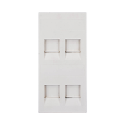 PLACA PLANA DE VOZ Y DATOS CON GUARDAPOLVO PARA 4 RJ45 / COLOR BLANCO / 4 PUERTOS PARA JACKS KEYSTONE / COMPATIBLE CON CAJAS DE PAVIMENTO SM-CPAV-2 Y SM-CPAV-4 / MODELO S76C/9