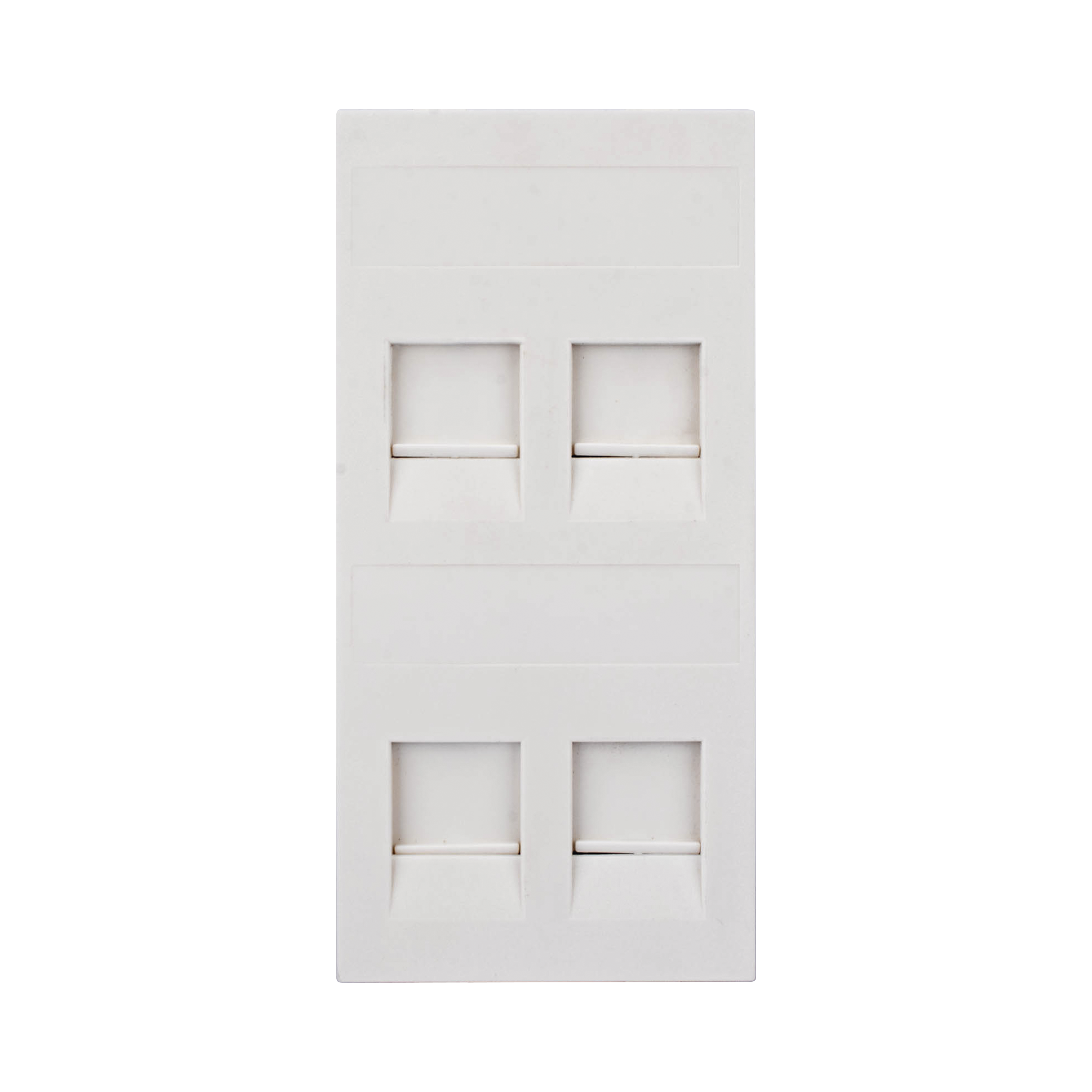 PLACA PLANA DE VOZ Y DATOS CON GUARDAPOLVO PARA 4 RJ45 / COLOR BLANCO / 4 PUERTOS PARA JACKS KEYSTONE / COMPATIBLE CON CAJAS DE PAVIMENTO SM-CPAV-2 Y SM-CPAV-4 / MODELO S76C/9