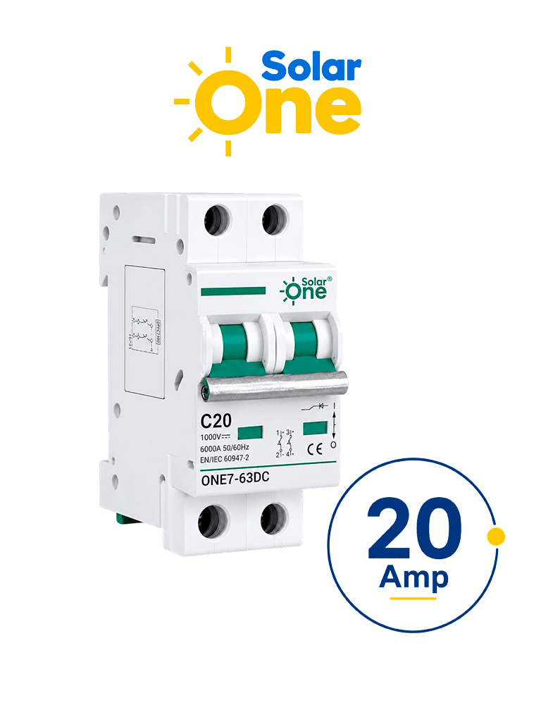 SOLARONE 14220 - INTERRUPTOR TERMOMAGNÉTICO DE CORRIENTE DIRECTA 2 POLOS 20 AMP / 1000 VDC / ESTÁNDAR UL / PROTECCIÓN CO