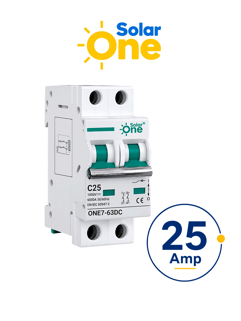 SOLARONE 14225 - INTERRUPTOR TERMOMAGNETICO DE CORRIENTE DIRECTA 2 POLOS 25 AMP / 1000 VDC / 2 X 25A CD