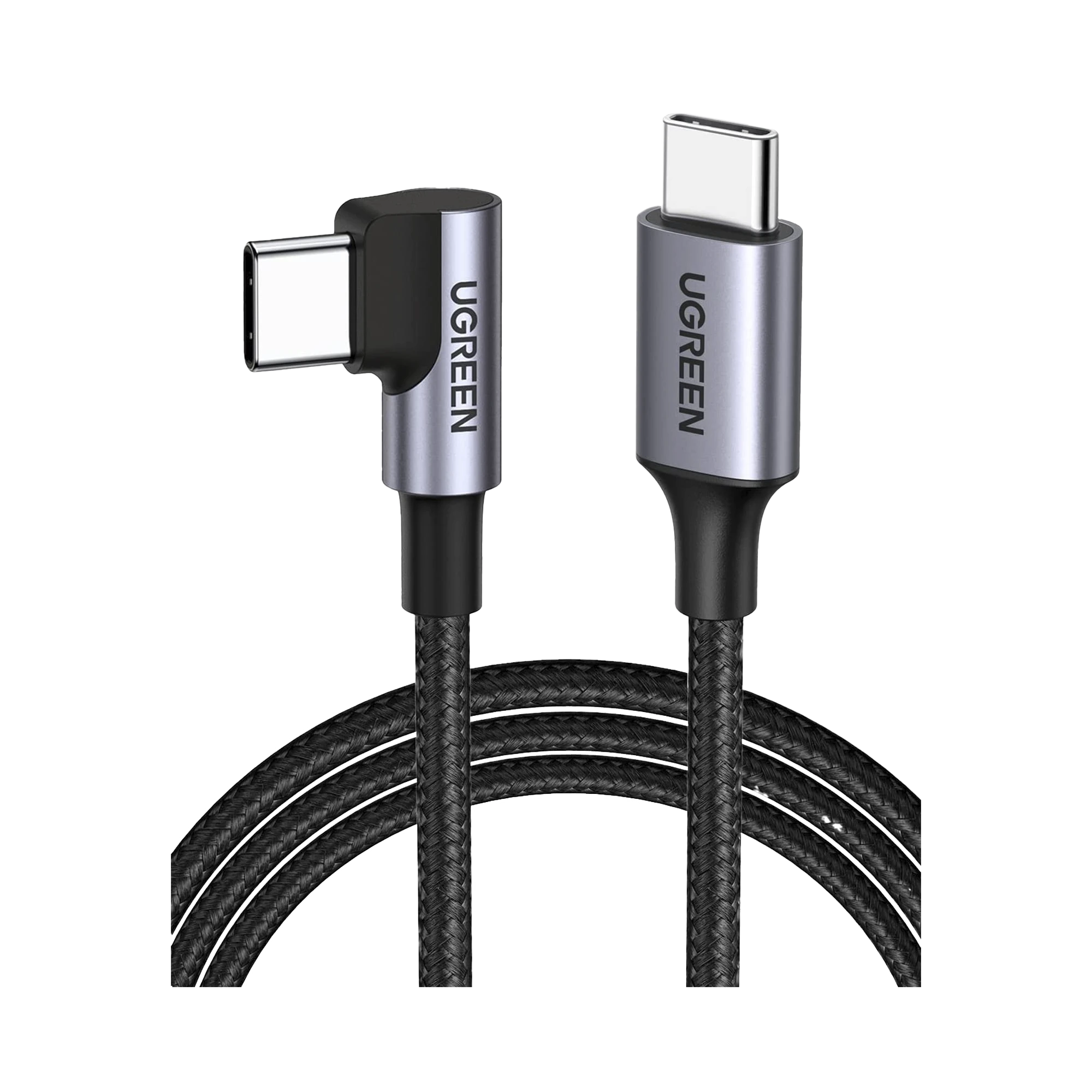 CABLE USB-C A USB-C / CONECTOR CON ÁNGULO RECTO DE 90° / 1 METRO / CARCASA DE ALUMINIO / NYLON TRENZADO / TRANSFERENCIA DE DATOS HASTA 480 MBPS / SOPORTA CARGA RÁPIDA DE HASTA 60W-Accesorios-UGREEN-Bsai Seguridad & Controles