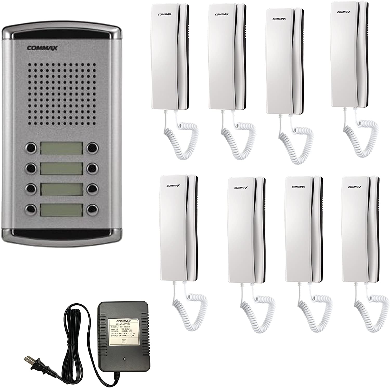 COMMAX DR8AMAP - KIT DE FRENTE DE CALLE DE AUDIO DR8AM PARA 8 APARTAMENTOS INCLUYE 8 AURICULARES DPSS Y FUENTE DE ENERGÍA RF1A DE 12VDC/ SOPORTA FUNCIÓN DE APERTURA DE PUERTA-Audioporteros-COMMAX-Bsai Seguridad & Controles