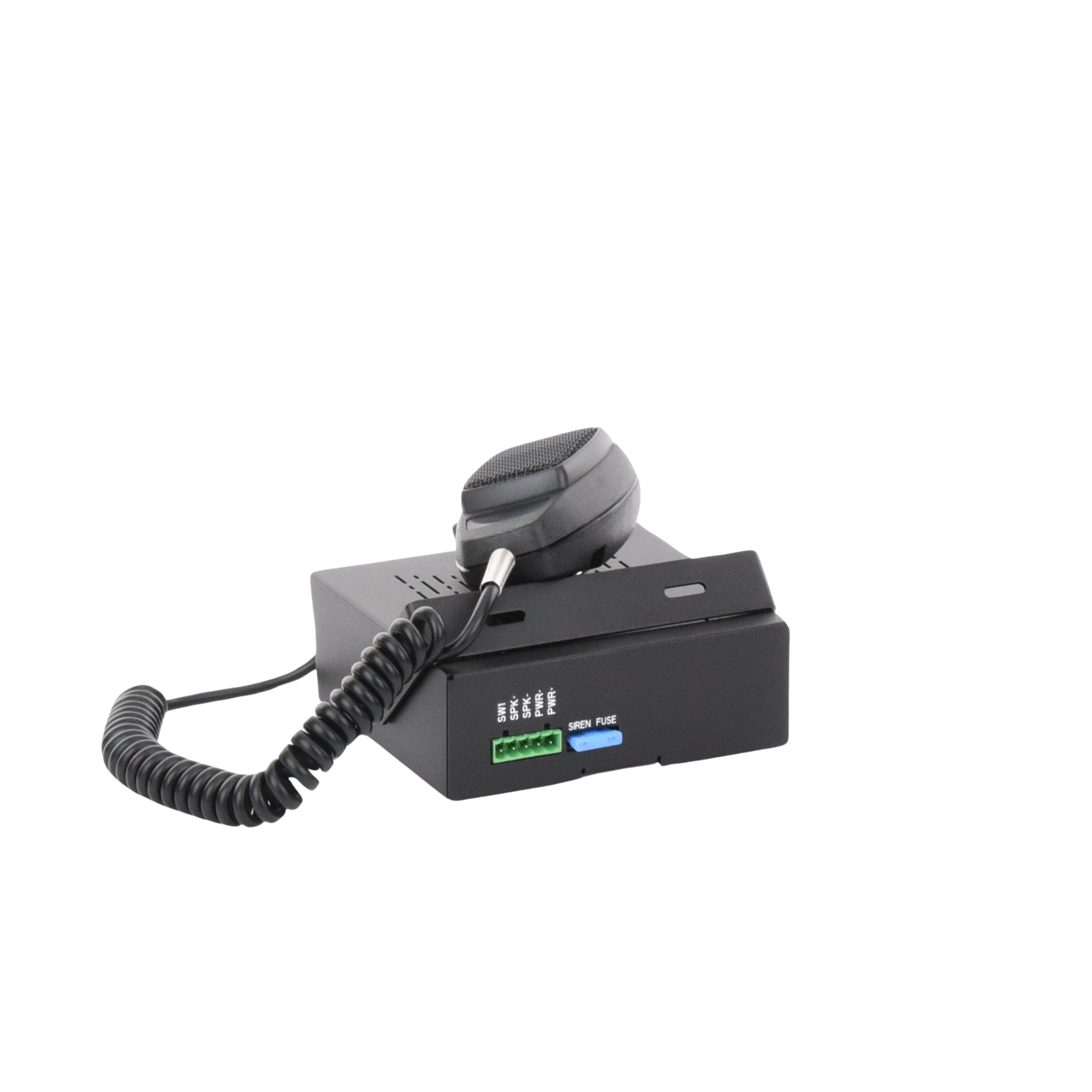 SIRENA VEHICULAR DE 100W DE POTENCIA, CON SWITCH GIRATORIO DE 6 POSICIONES Y MICRÓFONO INTEGRADO DE USO RUDO