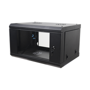 GABINETE DE PARED DE 6U CON PUERTA DE CRISTAL TEMPLADO, 455 MM DE PROFUNDIDAD TOTAL, RACK DE 19IN, ACERO REFORZADO COLOR NEGRO.