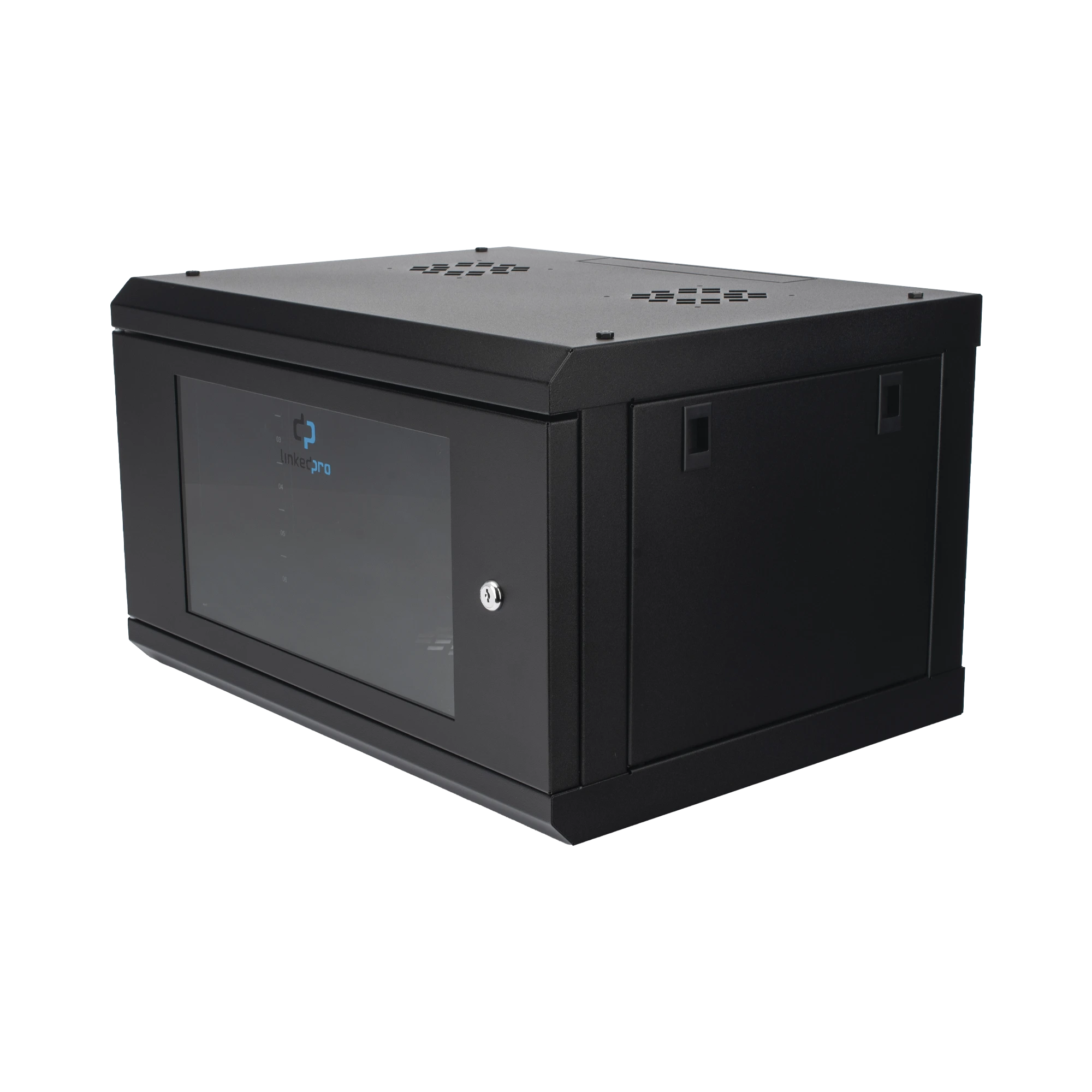 GABINETE DE PARED CON PUERTA DE CRISTAL TEMPLADO, 455MM DE PROFUNDIDAD, 6U RACK DE 19'', ACERO REFORZADO