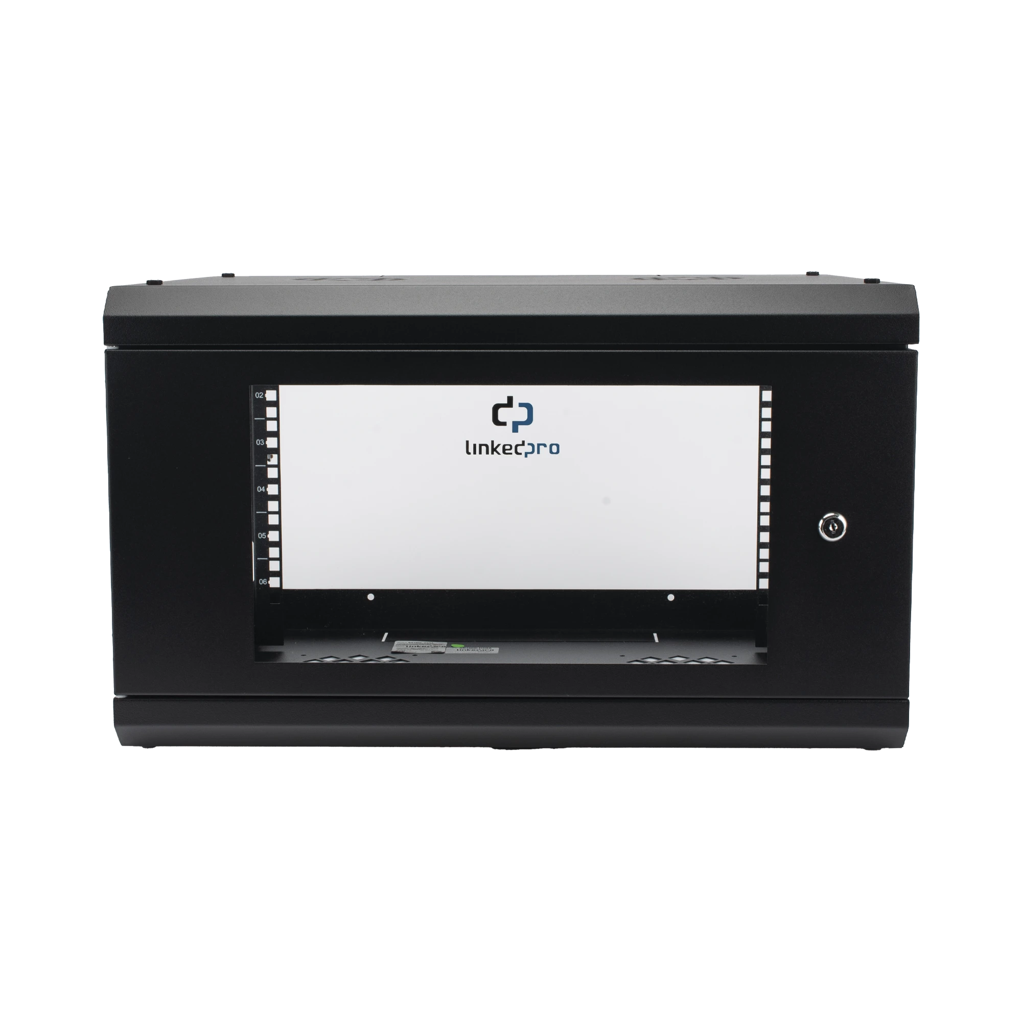 GABINETE DE PARED CON PUERTA DE CRISTAL TEMPLADO, 455MM DE PROFUNDIDAD, 6U RACK DE 19'', ACERO REFORZADO