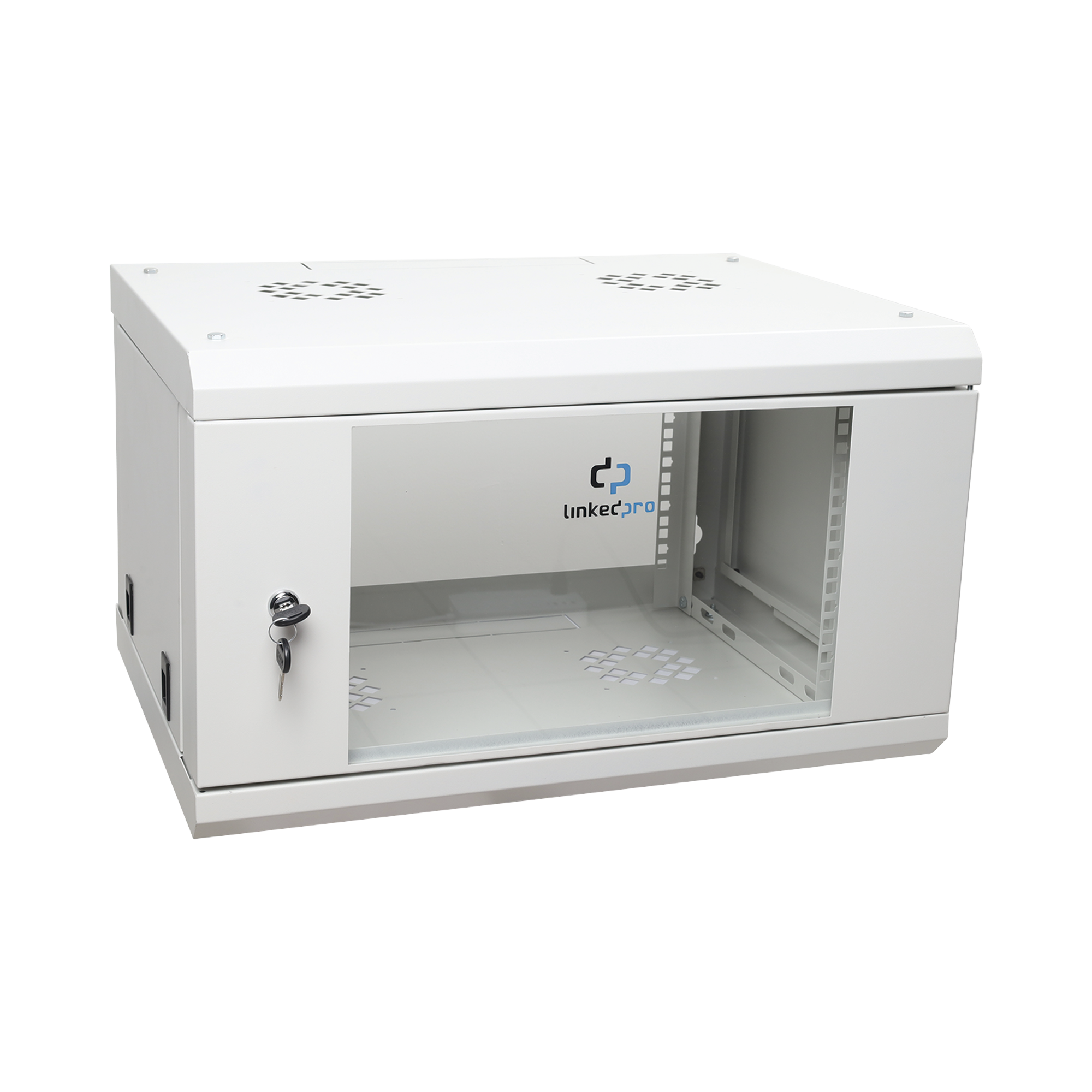 GABINETE DE PARED DE 6U CON PUERTA DE CRISTAL TEMPLADO, 455 MM DE PROFUNDIDAD TOTAL, RACK DE 19'', ACERO REFORZADO COLOR GRIS MATE