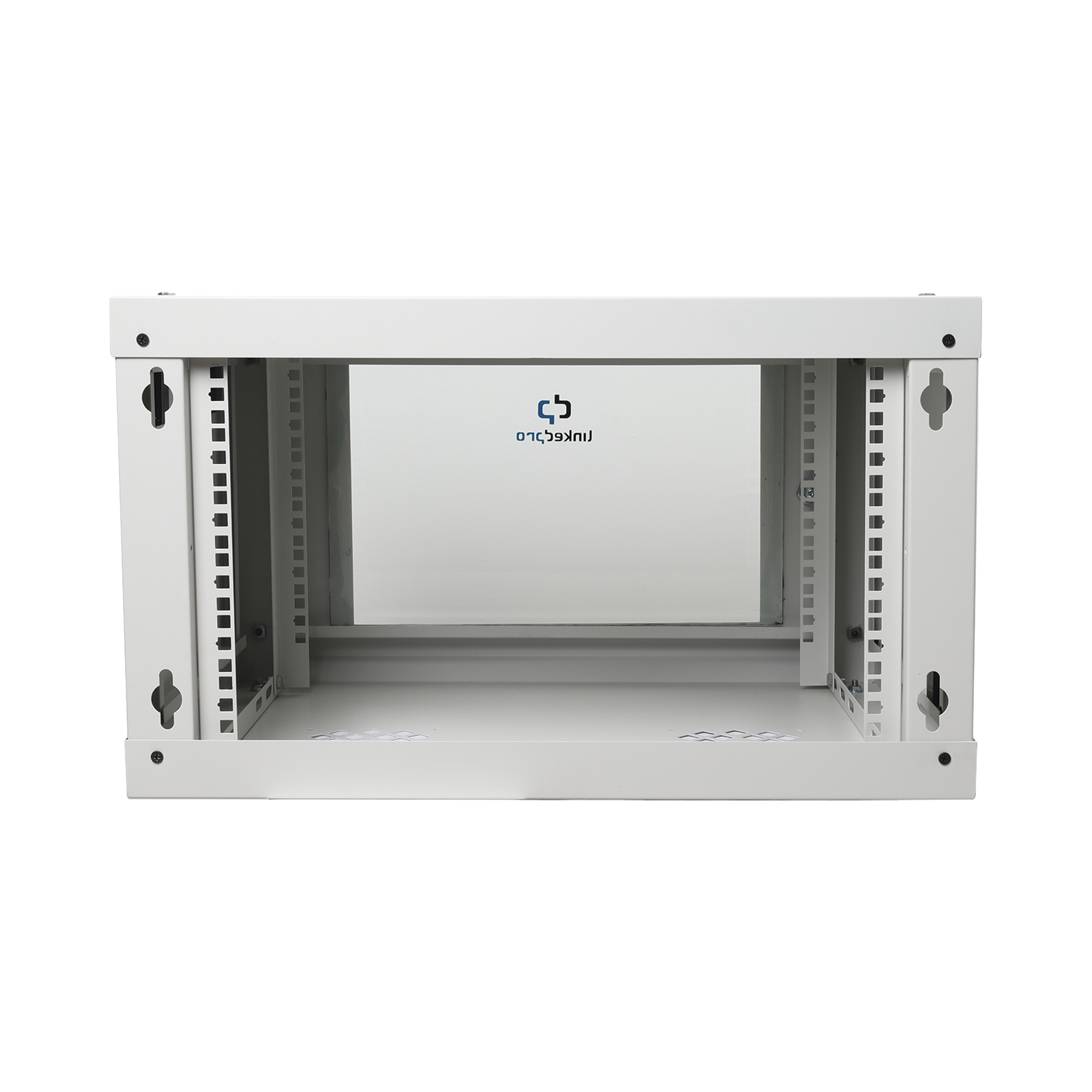 GABINETE DE PARED DE 6U CON PUERTA DE CRISTAL TEMPLADO, 455 MM DE PROFUNDIDAD TOTAL, RACK DE 19'', ACERO REFORZADO COLOR GRIS MATE