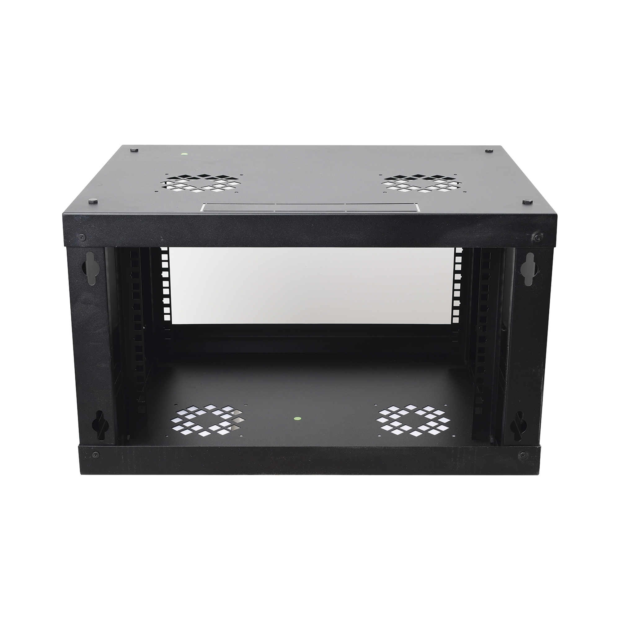 GABINETE DE PARED DE 6U CON PUERTA PERFORADA, 455 MM DE PROFUNDIDAD TOTAL, RACK DE 19'', ACERO REFORZADO COLOR NEGRO