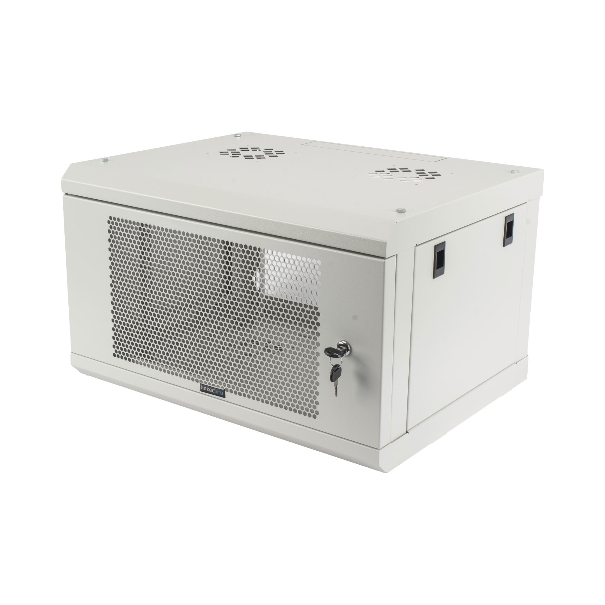 GABINETE DE PARED DE 6U CON PUERTA PERFORADA, 455 MM DE PROFUNDIDAD TOTAL, RACK DE 19'', ACERO REFORZADO COLOR GRIS MATE