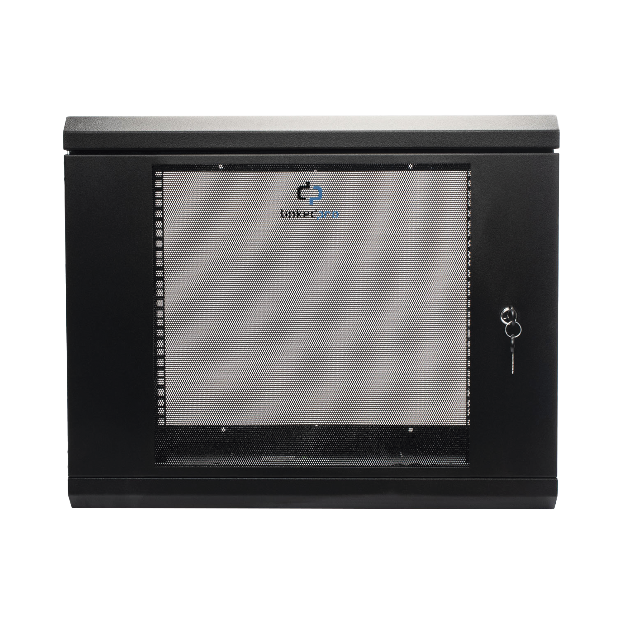 GABINETE DE PARED DE 9U CON PUERTA DE CRISTAL TEMPLADO, 455 MM DE PROFUNDIDAD, RACK DE 19'', ACERO REFORZADO COLOR NEGRO.