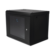 GABINETE DE PARED CON PUERTA DE CRISTAL TEMPLADO, 455 MM DE PROFUNDIDAD, 9U RACK DE 19'', ACERO REFORZADO
