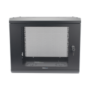 GABINETE DE PARED DE 9U CON PUERTA PERFORADA, 455 MM DE PROFUNDIDAD, RACK DE 19'', ACERO REFORZADO COLOR NEGRO.