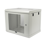 GABINETE DE PARED DE 9U CON PUERTA PERFORADA 455 MM DE PROFUNDIDAD, RACK DE 19'', ACERO REFORZADO COLOR GRIS MATE