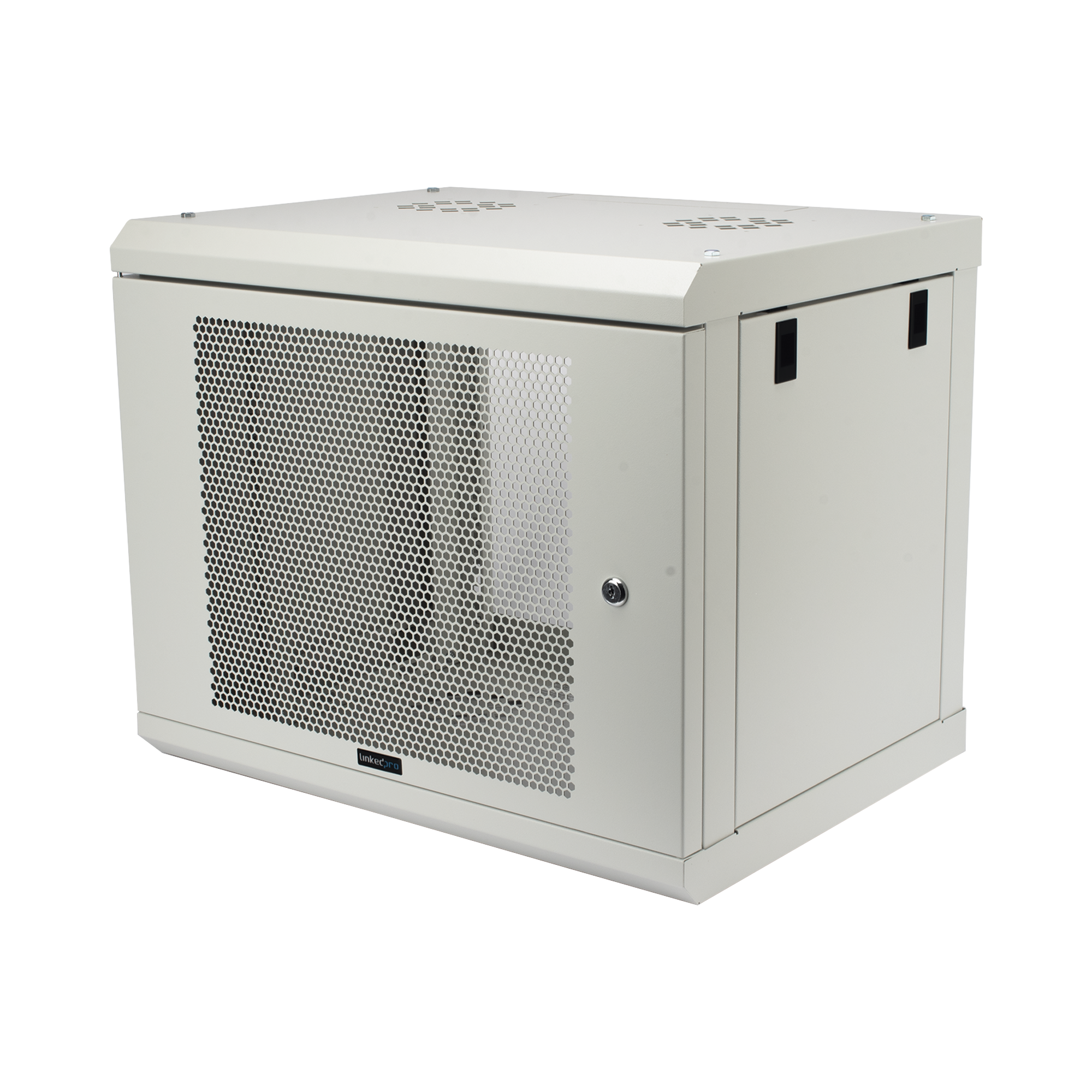 GABINETE DE PARED DE 9U CON PUERTA PERFORADA 455 MM DE PROFUNDIDAD, RACK DE 19'', ACERO REFORZADO COLOR GRIS MATE