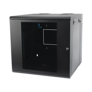 GABINETE ABATIBLE DE PARED (CON MARCO TRASERO) CON RACK 19" DE 12 UNIDADES. VENTANA DE CRISTAL TEMPLADO.