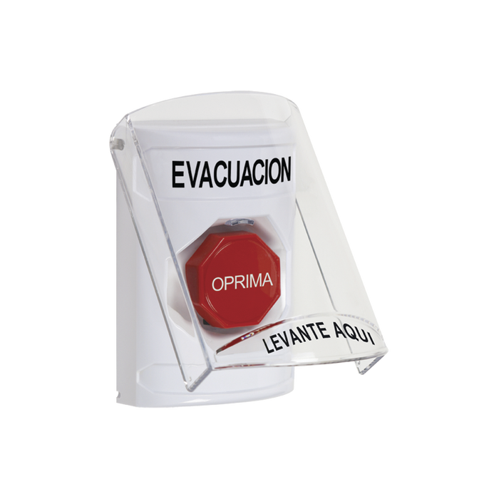 BOTÓN DE EVACUACIÓN, TEXTO EN ESPAÑOL, TAPA PROTECTORA DE POLICARBONATO SÚPER RESISTENTE, RESTABLECIMIENTO CON LLAVE-Accesorios-STI-SS2322EV-ES-Bsai Seguridad & Controles