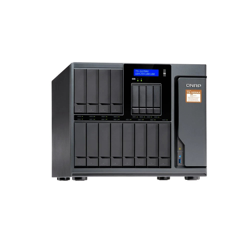 QNAP SMB STORAGE TS-1635AX-8G-US TS-1635AX (8GB RAM VERSION) 12+4 BAY HIGH-CAPACITY 10G NAS WITH AUTO DATA TIERING. MARVELL ARMADA 8040 QUAD-CORE 1.6GHZ, 8GB DDR4 RAM (MAX 16GB), SATA 6GB/S, 12X 3.5"/2.5" HDD/SSD BAYS, 4X 2.5" SSD BA-Servidores NAS / STORAGE-QNAP-Bsai Seguridad & Controles