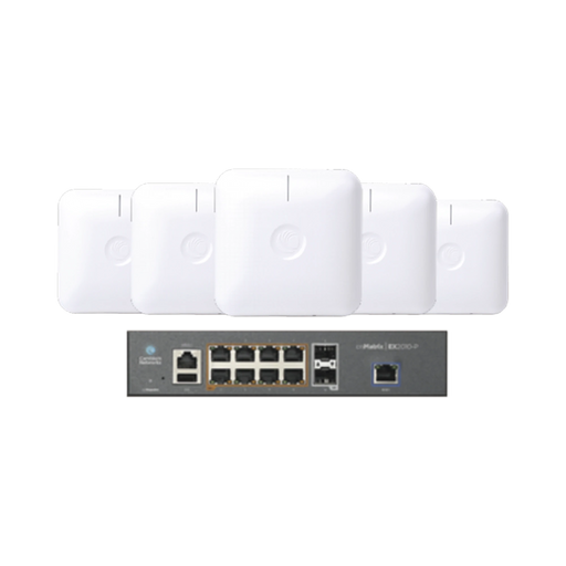 STARTER KIT WI-FI EMPRESARIAL DE 5 ACCESS POINT PLE410 Y 1 SWITCH POE EX2010P-Redes WiFi-CAMBIUM NETWORKS-SKIT-CNPILOT-CO-Bsai Seguridad & Controles