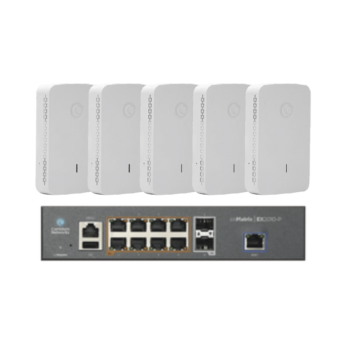 STARTER KIT WI-FI EMPRESARIAL DE 5 ACCESS POINT PLE425 Y 1 SWITCH POE EX2010P-Redes WiFi-CAMBIUM NETWORKS-SKIT-CNPILOT-HO-Bsai Seguridad & Controles