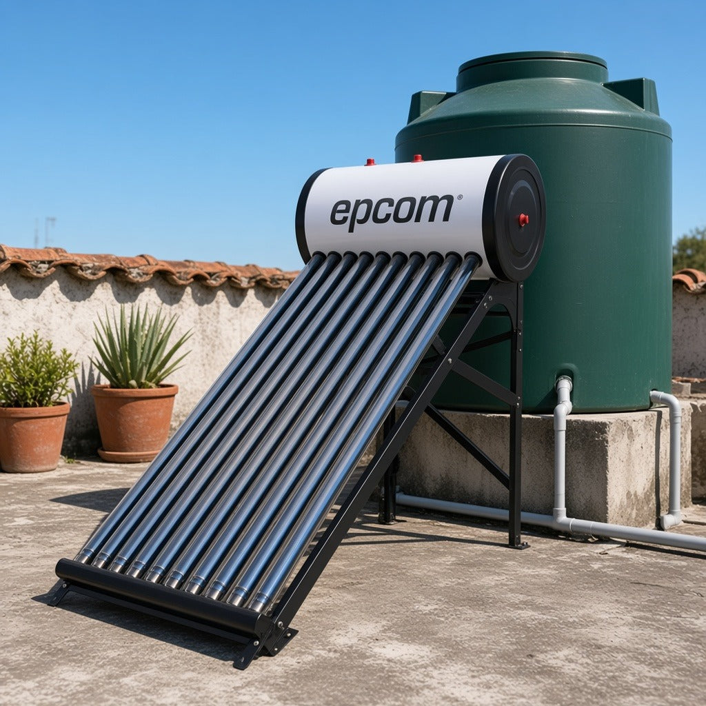 CALENTADOR SOLAR DE AGUA / 90 LITROS / 9 TUBOS DE VACÍO / BAJA PRESIÓN / RESISTENCIA GRANIZO 25 MM (0.98 IN) / TERMOTANQUE INOXIDABLE GRADO ALIMENTICIO [STE-LPWH90] instalado
