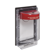 CUBIERTA PROTECTORA SERIE STOPPER II® DE POLICARBONATO, CON ALARMA, MONTAJE EN SUPERFICIE, INTERIOR/EXTERIOR, ETIQUETA EN ESPAÑOL