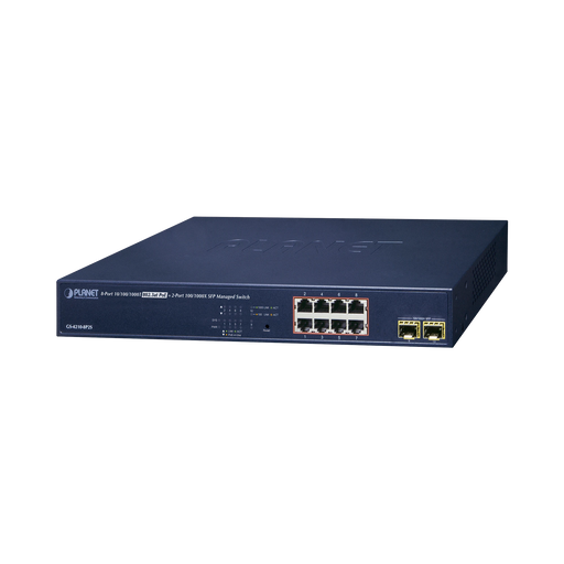 SWITCH ADMINISTRABLE 8 PUERTOS GIGABIT POE 802.3AT EXTEND MODE HASTA 250 MTS, 2 PUERTOS SFP (120W)-PoE de Largo Alcance-PLANET-GS-4210-8P2S-Bsai Seguridad & Controles