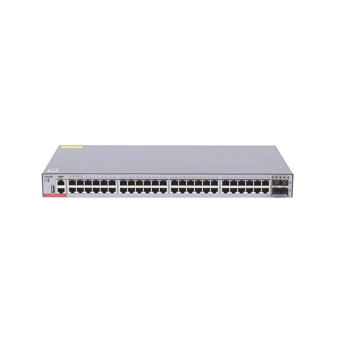 SWITCH ADMINISTRABLE CAPA 3 CON 48 PUERTOS GIGABIT + 4 SFP+ PARA FIBRA 10GB, GESTIÓN GRATUITA DESDE LA NUBE.-Networking-RUIJIE-Bsai Seguridad & Controles