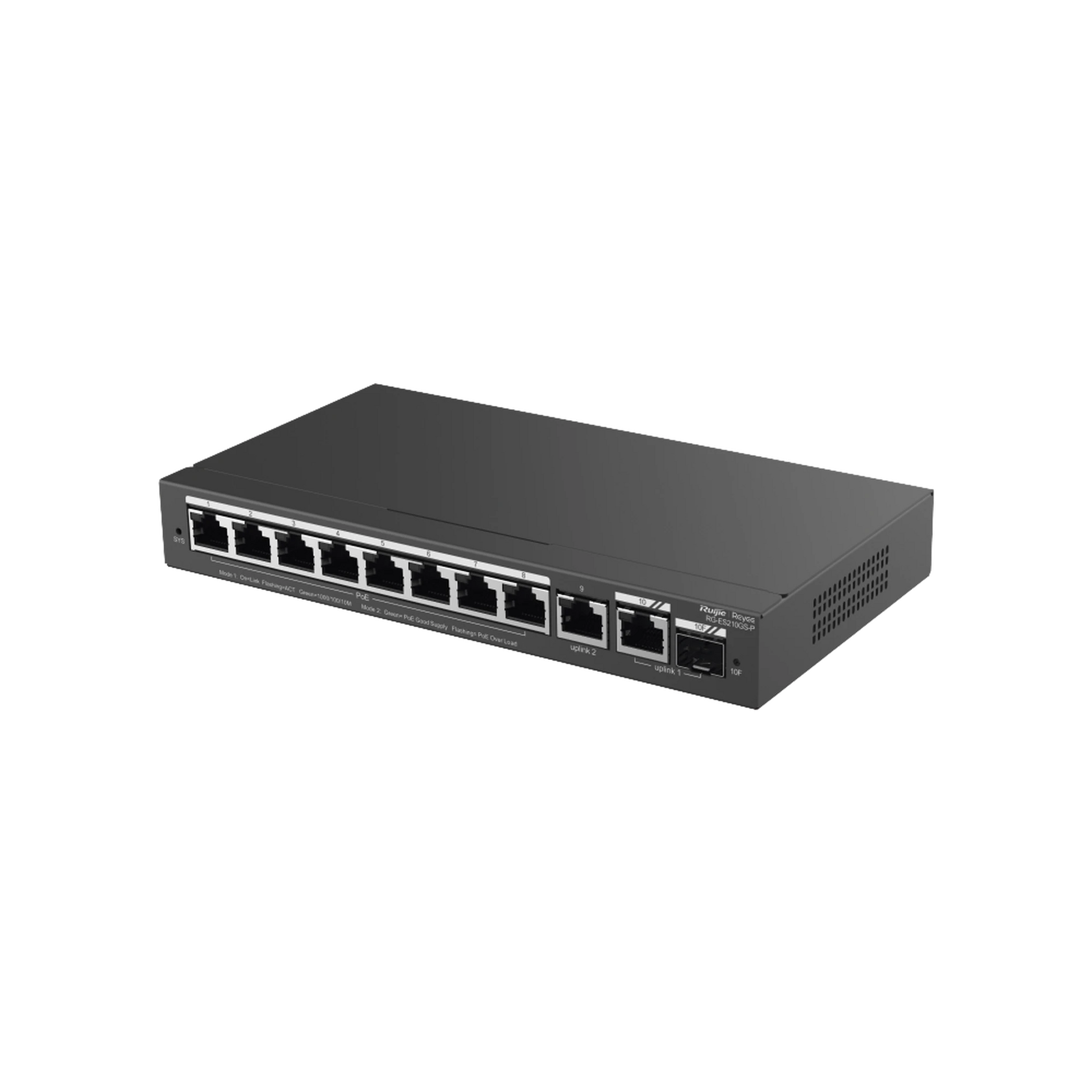 SWITCH ADMINISTRABLE CON 8 PUERTOS GIGABIT POE, 2 UPLINKS GIGABIT (1 SFP), GESTIÓN GRATUITA DESDE LA NUBE-Networking-RUIJIE-Bsai Seguridad & Controles