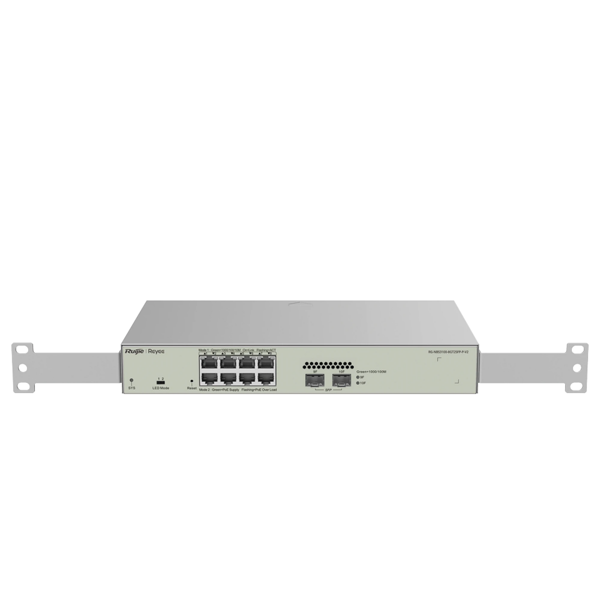 SWITCH ADMINISTRABLE POE CAPA 2 CON 8 PUERTOS GIGABIT POE 802.3AF/AT + 2 SFP PARA FIBRA 1GB, GESTIÓN GRATUITA DESDE LA NUBE, 125W-Networking-RUIJIE-Bsai Seguridad & Controles