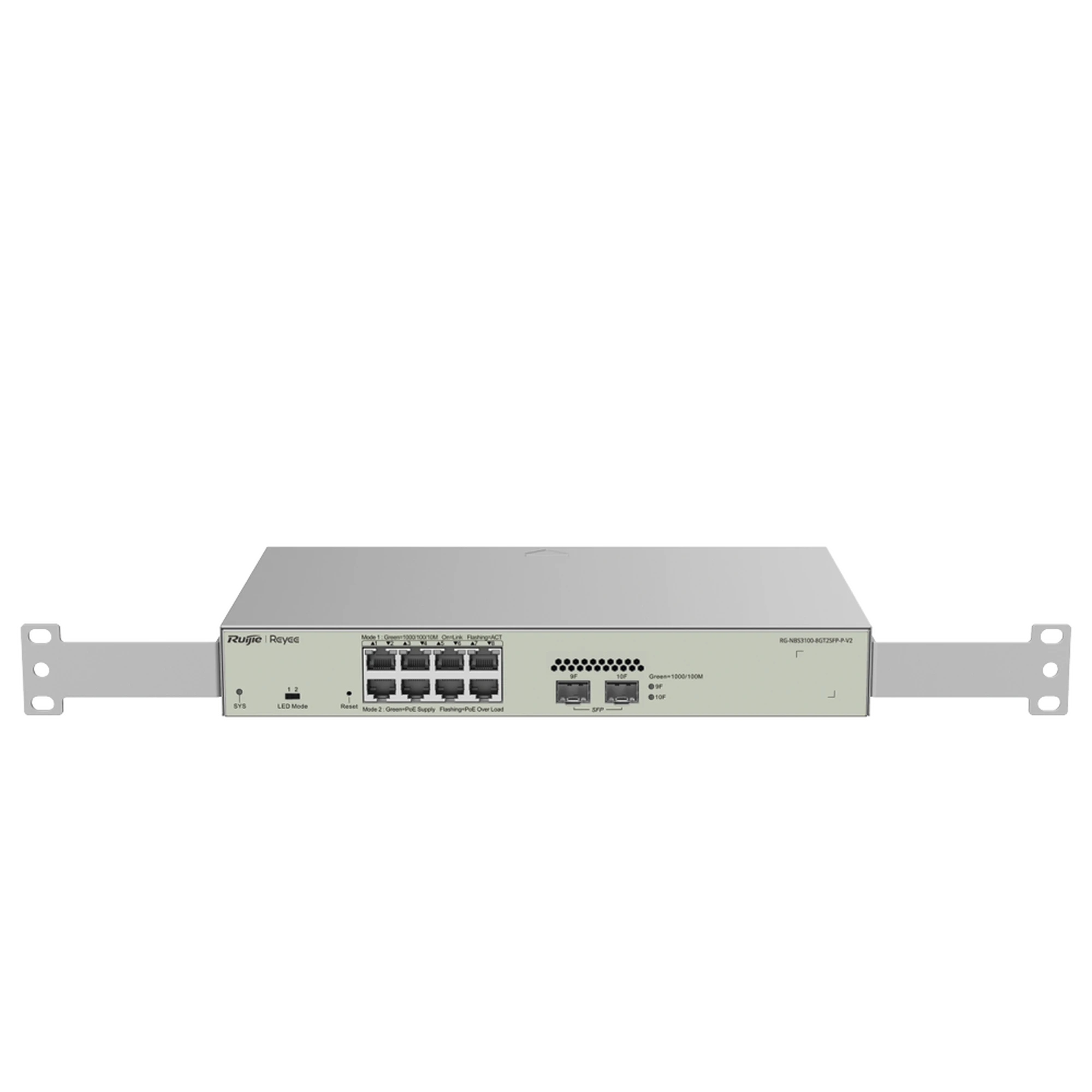 SWITCH ADMINISTRABLE POE CAPA 2 CON 8 PUERTOS GIGABIT POE 802.3AF/AT + 2 SFP PARA FIBRA 1GB, GESTIÓN GRATUITA DESDE LA NUBE, 125W-Networking-RUIJIE-Bsai Seguridad & Controles