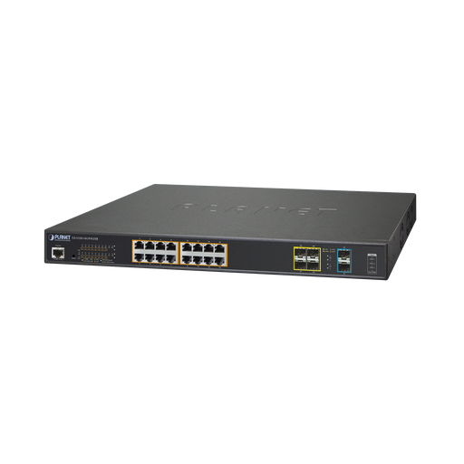 SWITCH ADMINSITRABLE L2+, 16 PUERTOS ULTRA POE 802.3BT, 4 PUERTOS SFP, 2 PUERTOS SFP+-PoE de Largo Alcance-PLANET-GS-5220-16UP4S2X-Bsai Seguridad & Controles