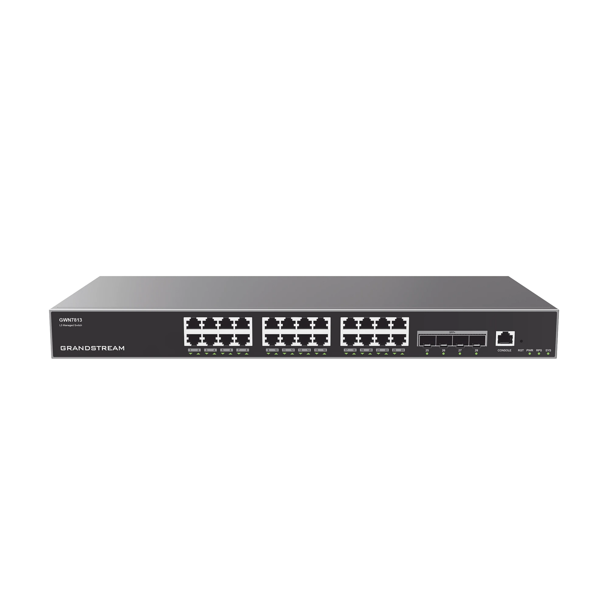 SWITCH CAPA 3 ADMINISTRABLE / 24 PUERTOS 10/100/1000 MBPS + 4 PUERTOS SFP+ DE 10 GIGABITS / COMPATIBLE CON GWN CLOUD.-Networking-GRANDSTREAM-Bsai Seguridad & Controles