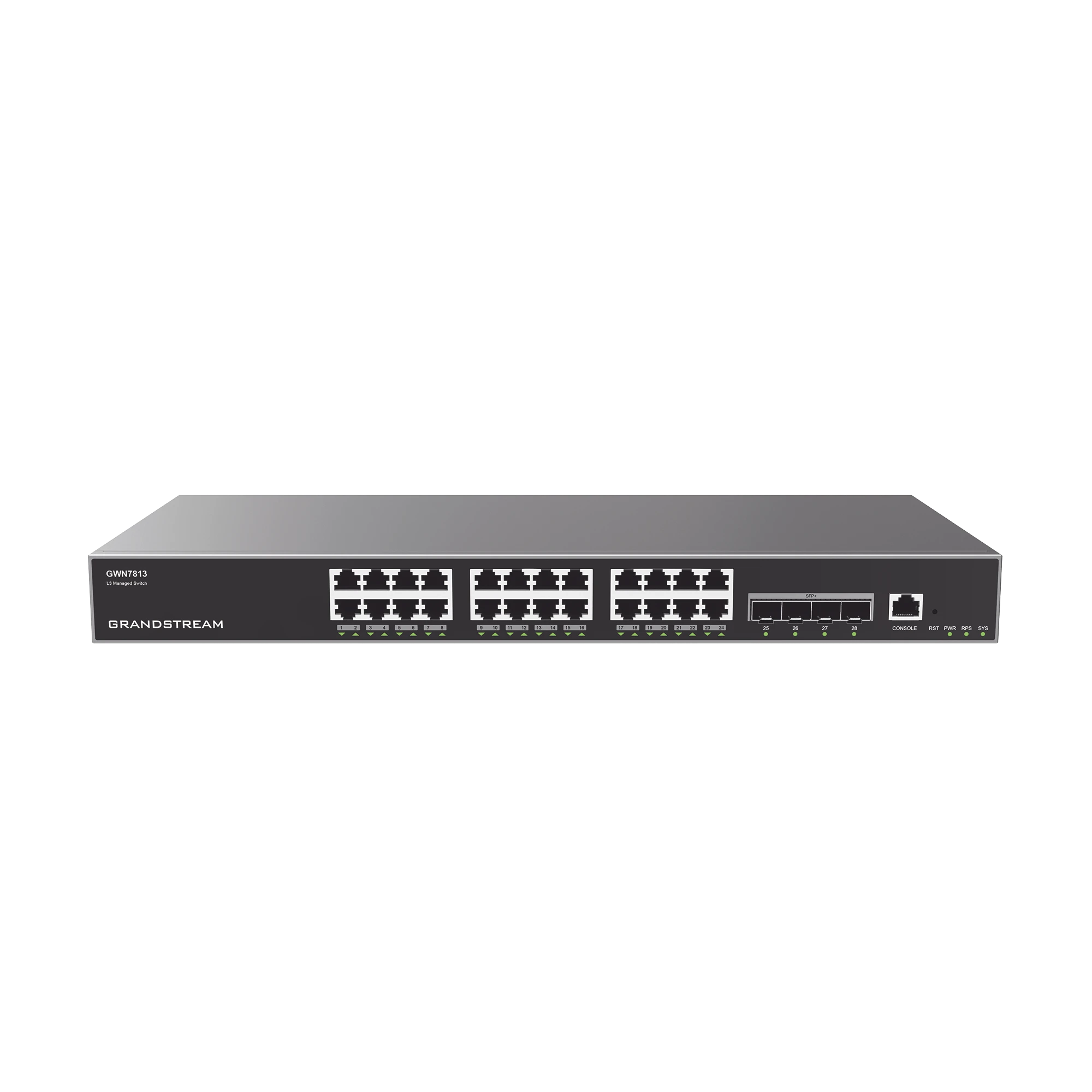 SWITCH CAPA 3 ADMINISTRABLE / 24 PUERTOS 10/100/1000 MBPS + 4 PUERTOS SFP+ DE 10 GIGABITS / COMPATIBLE CON GWN CLOUD.-Networking-GRANDSTREAM-Bsai Seguridad & Controles