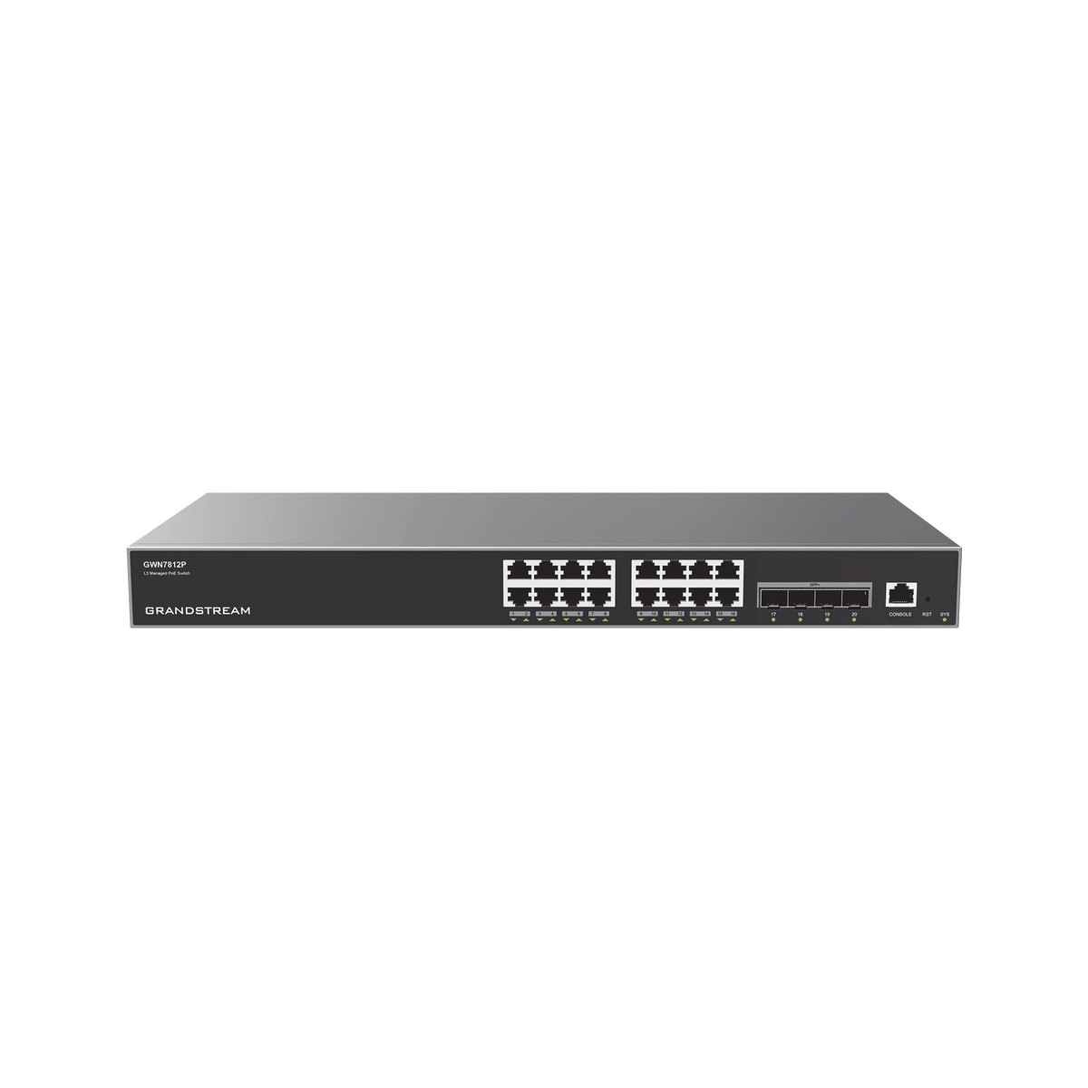 SWITCH CAPA 3 POE+ ADMINISTRABLE / 16 PUERTOS 10/100/1000 MBPS + 4 PUERTOS SFP+ DE 10 GIGABITS / HASTA 240W / COMPATIBLE CON GWN CLOUD.-Networking-GRANDSTREAM-GWN7812P-Bsai Seguridad & Controles