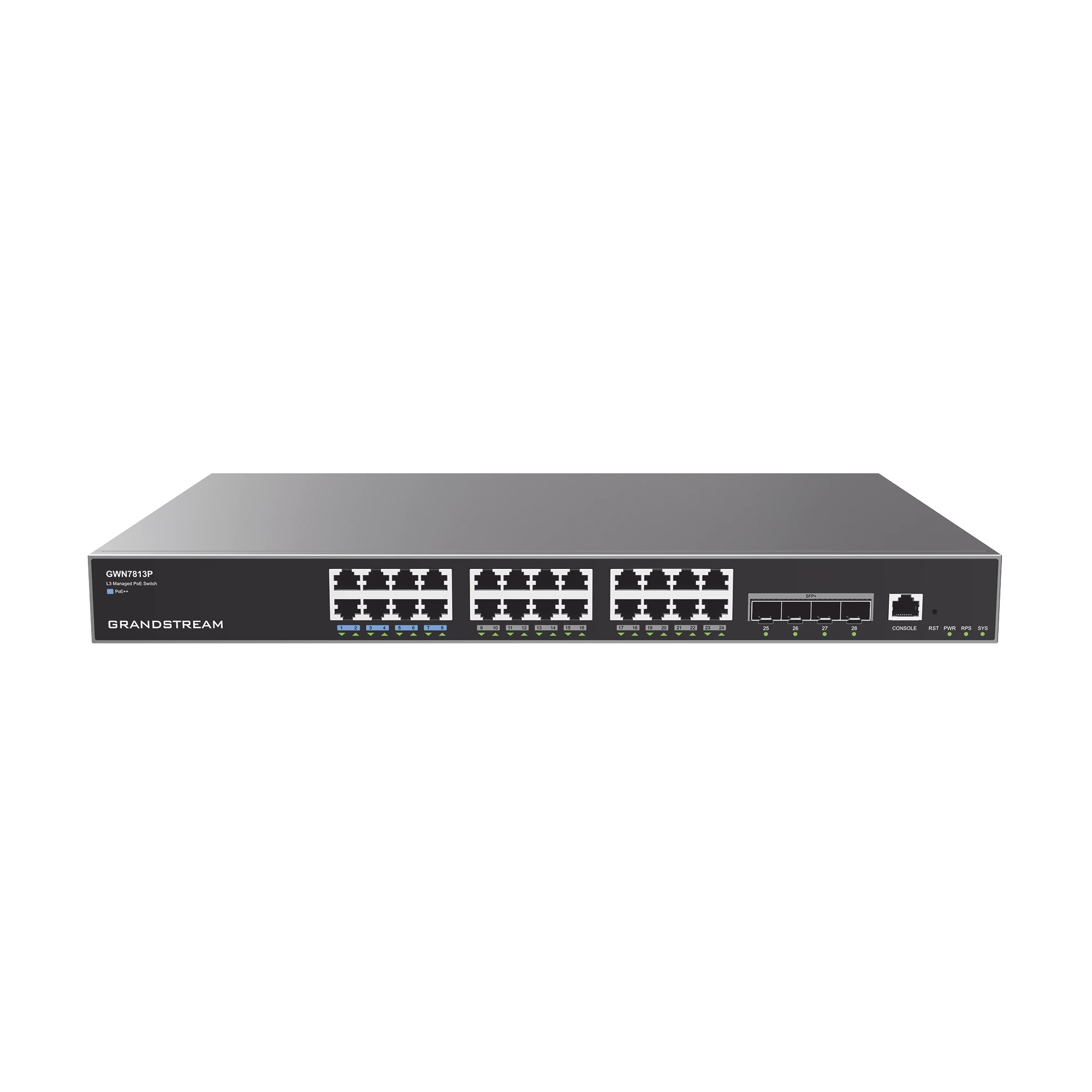 SWITCH CAPA 3 POE+ ADMINISTRABLE / 24 PUERTOS 10/100/1000 MBPS + 4 PUERTOS SFP+ DE 10 GIGABITS / HASTA 360W / COMPATIBLE CON GWN CLOUD.-Networking-GRANDSTREAM-Bsai Seguridad & Controles
