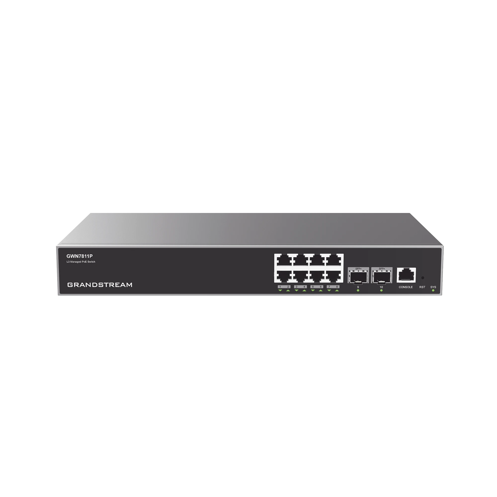 SWITCH CAPA 3 POE+ ADMINISTRABLE / 8 PUERTOS 10/100/1000 MBPS + 2 PUERTOS SFP+ DE 10 GIGABITS / HASTA 120W / COMPATIBLE CON GWN CLOUD.-Networking-GRANDSTREAM-Bsai Seguridad & Controles