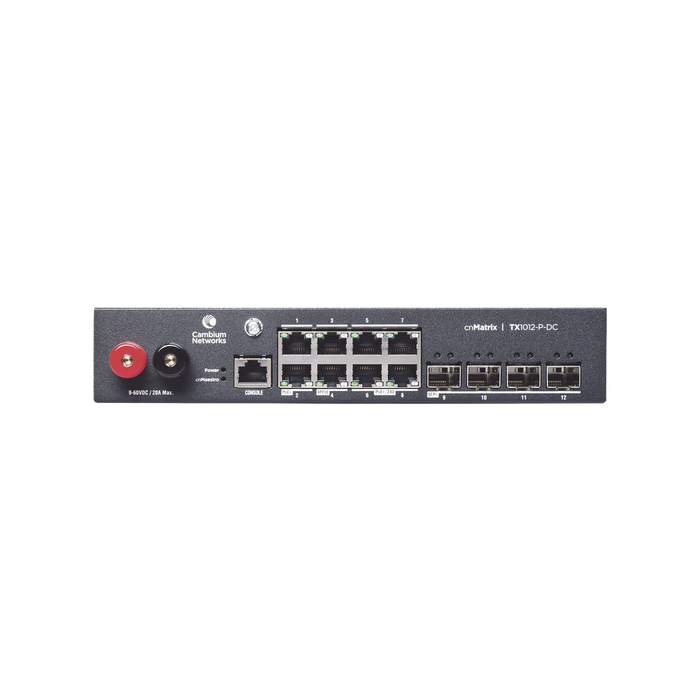 SWITCH CNMATRIX WISP TX1012-DC-P DE 8 PUERTOS POE Y 4 SFP+, 170 W POE BUDGET, CAPA 2, GESTIÓN GRATUITA DESDE LA NUBE, PARA CORRIENTE DIRECTA-Networking-CAMBIUM NETWORKS-Bsai Seguridad & Controles