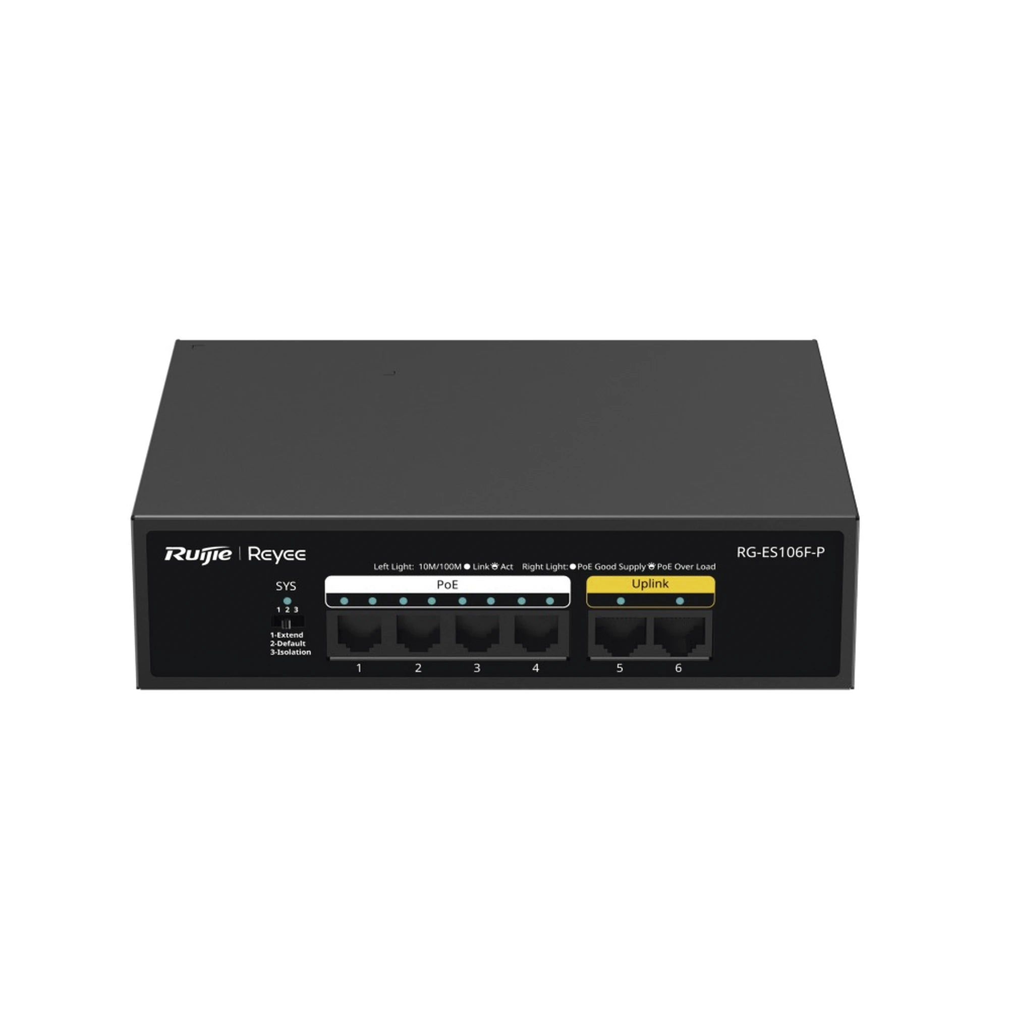 SWITCH DE 6 PUERTOS 10/100 MBPS, POE+ HASTA 54 WATTS, NO ADMINISTRABLE-Networking-RUIJIE-Bsai Seguridad & Controles