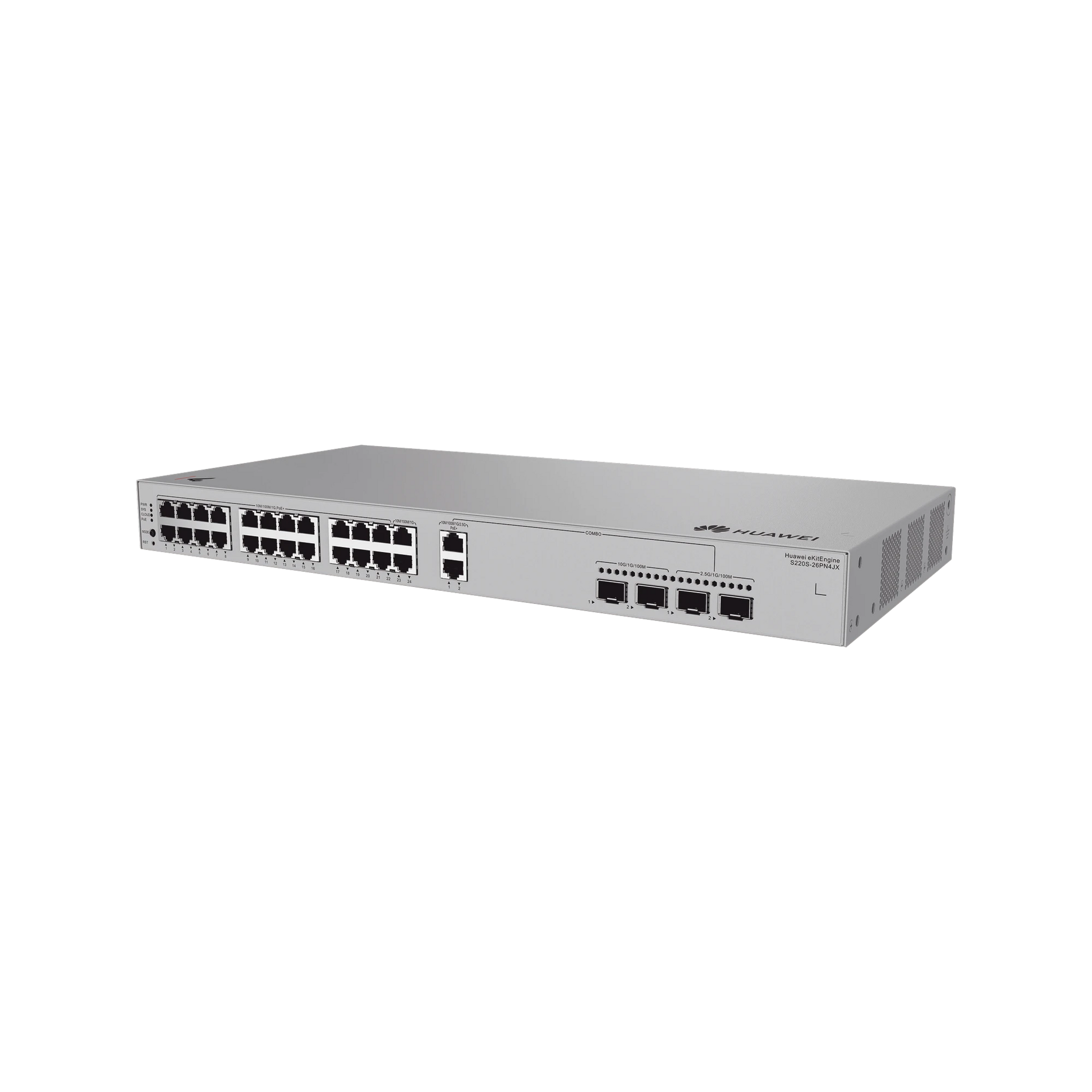 SWITCH DE ACCESO GIGABIT ADMINISTRABLE POE CAPA 2 / 24 PUERTOS 10/100/1000 MBPS (22*POE) / 2 PUERTOS 100/1000/2.5GBPS (POE) COMBO 2 PUERTOS 2.5GE SFP / 2 PUERTOS 10GE SFP+ UPLINK / ERPS / POE PERPETUO / 400 W / ADMINISTRACIÓN NUBE GRATIS-Networking-HUAWEI-S220S-26PN4JX-Bsai Seguridad & Controles