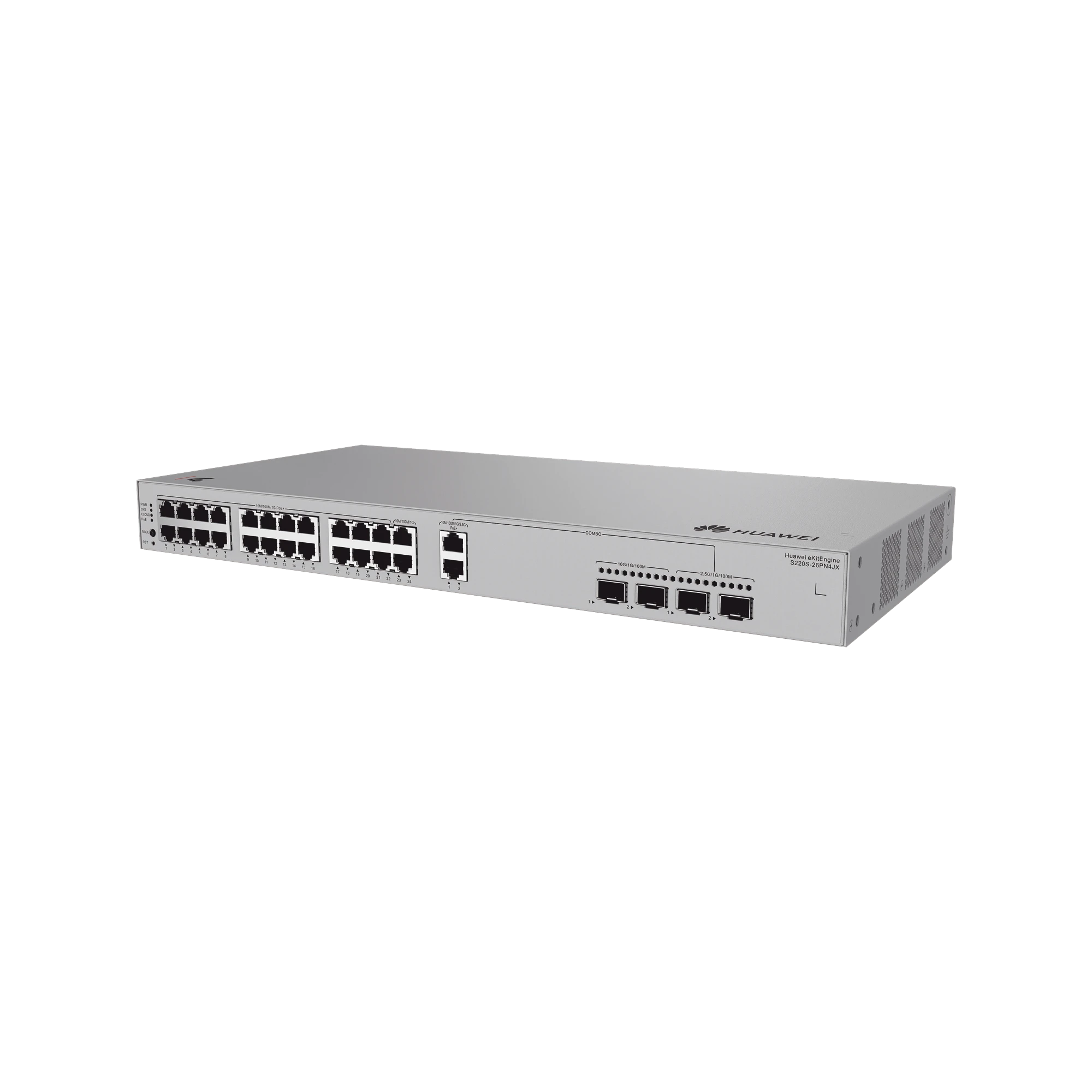SWITCH DE ACCESO GIGABIT ADMINISTRABLE POE CAPA 2 / 24 PUERTOS 10/100/1000 MBPS (22*POE) / 2 PUERTOS 100/1000/2.5GBPS (POE) COMBO 2 PUERTOS 2.5GE SFP / 2 PUERTOS 10GE SFP+ UPLINK / ERPS / POE PERPETUO / 400 W / ADMINISTRACIÓN NUBE GRATIS-Networking-HUAWEI-Bsai Seguridad & Controles