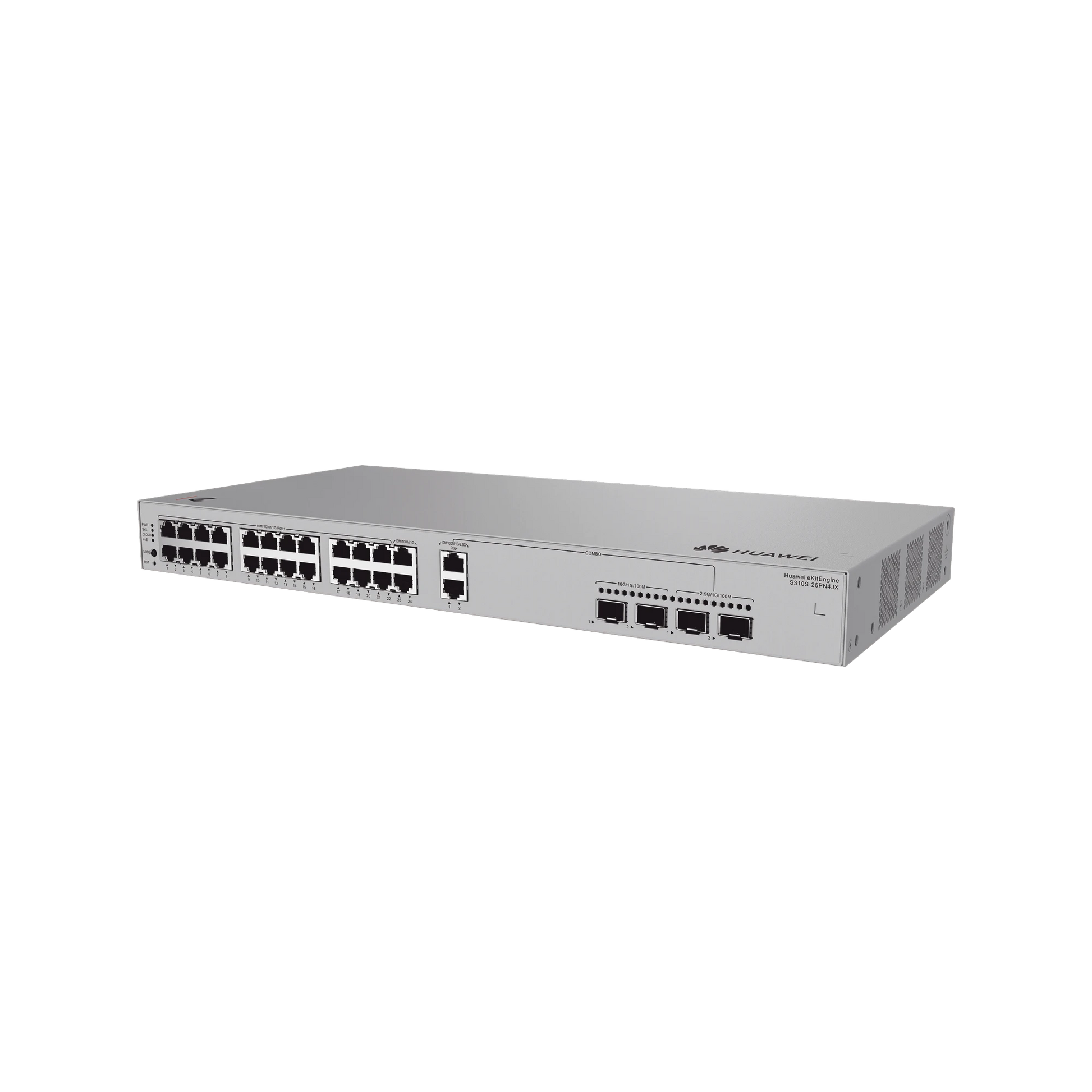 SWITCH GIGABIT ADMINISTRABLE POE CAPA 3 / 24 PUERTOS 10/100/1000 MBPS (22 POE) / 2 PUERTOS 2.5GE (POE) COMBO 2 PUERTOS SFP 2.5GE /2 PUERTOS SFP+ 10GE / 400W / POE PERPETUO / ISTACK / ADMINISTRACIÓN NUBE GRATIS-Networking-HUAWEI-Bsai Seguridad & Controles