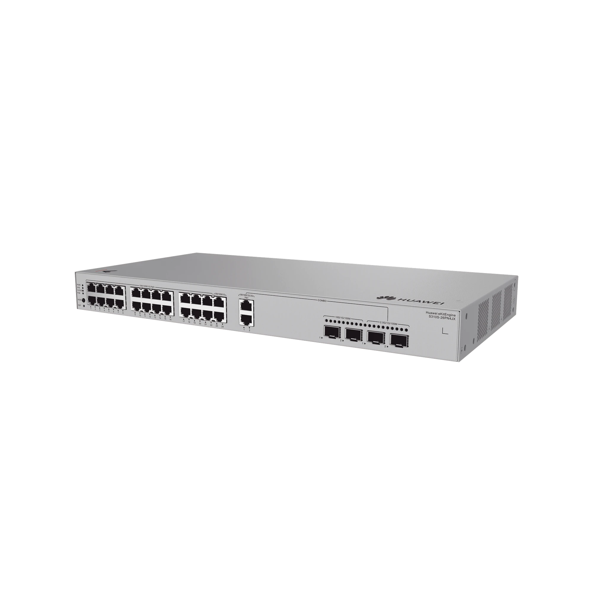 SWITCH GIGABIT ADMINISTRABLE POE CAPA 3 / 24 PUERTOS 10/100/1000 MBPS (22 POE) / 2 PUERTOS 2.5GE (POE) COMBO 2 PUERTOS SFP 2.5GE /2 PUERTOS SFP+ 10GE / 400W / POE PERPETUO / ISTACK / ADMINISTRACIÓN NUBE GRATIS-Networking-HUAWEI-Bsai Seguridad & Controles