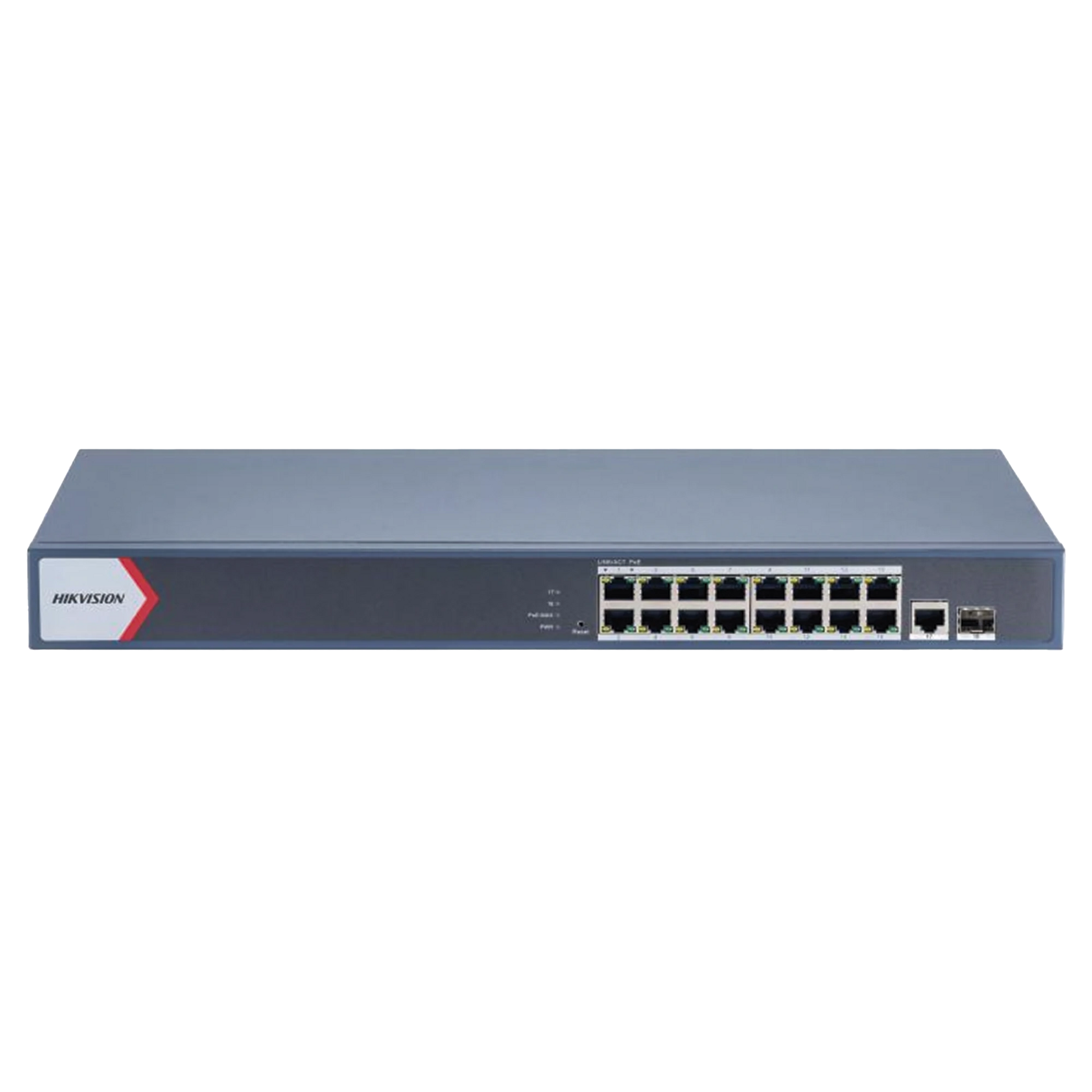 SWITCH GIGABIT POE+ / ADMINISTRABLE / 16 PUERTOS 1000 MBPS POE+ / 1 PUERTO 1000 MBPS DE UPLINK / 1 PUERTO SFP / CONFIGURACIÓN REMOTA DESDE HIK-PARTNERPRO / MODO EXTENDIDO HASTA 300 METROS / 130 WATTS-Networking-HIKVISION-Bsai Seguridad & Controles