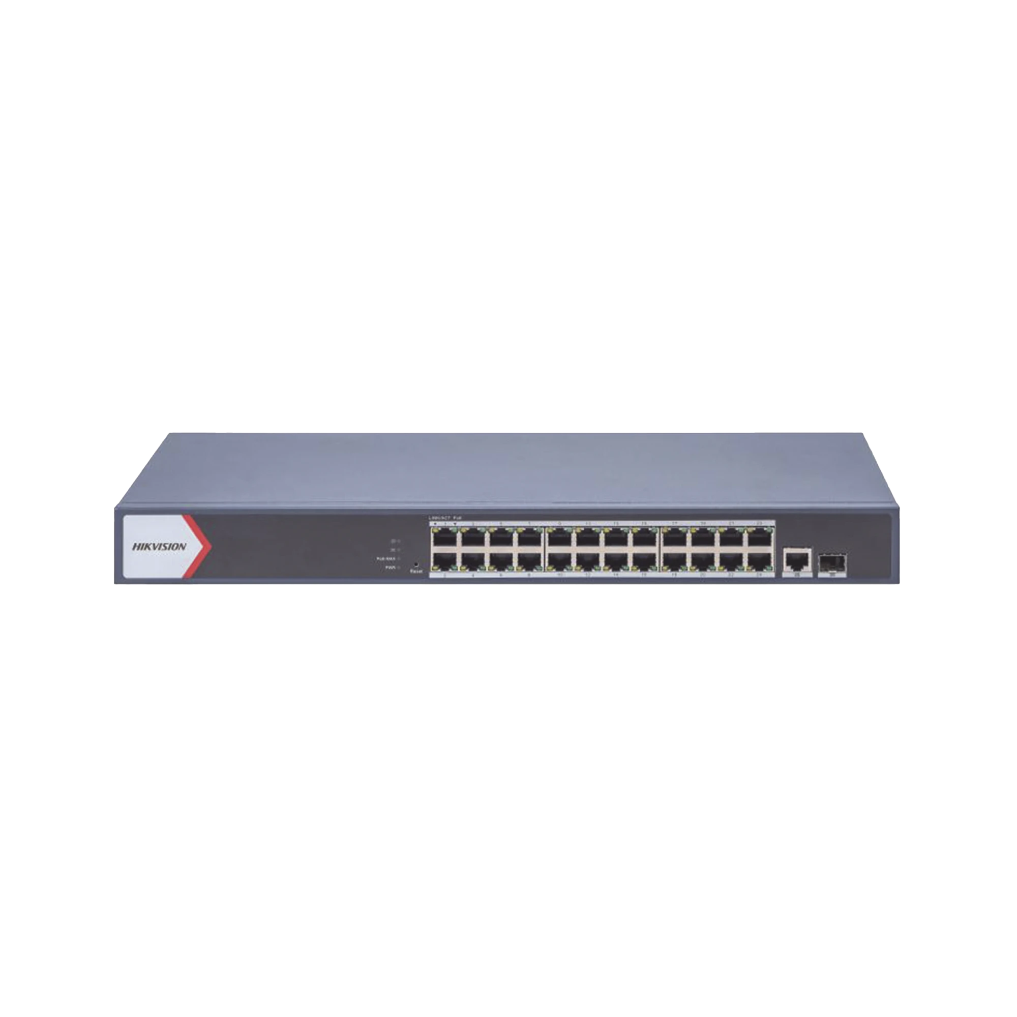 SWITCH GIGABIT POE+ / ADMINISTRABLE / 24 PUERTOS 1000 MBPS POE+ / 1 PUERTO 100 UPLINK / 1 PUERTO 1000 MBPS UPLINK / 1 PUERTOS SFP UPLINK / CONFIGURACIÓN REMOTA DESDE HIK-PARTNERPRO / MODO EXTENDIDO HASTA 300 METROS / 370 W-Networking-HIKVISION-Bsai Seguridad & Controles