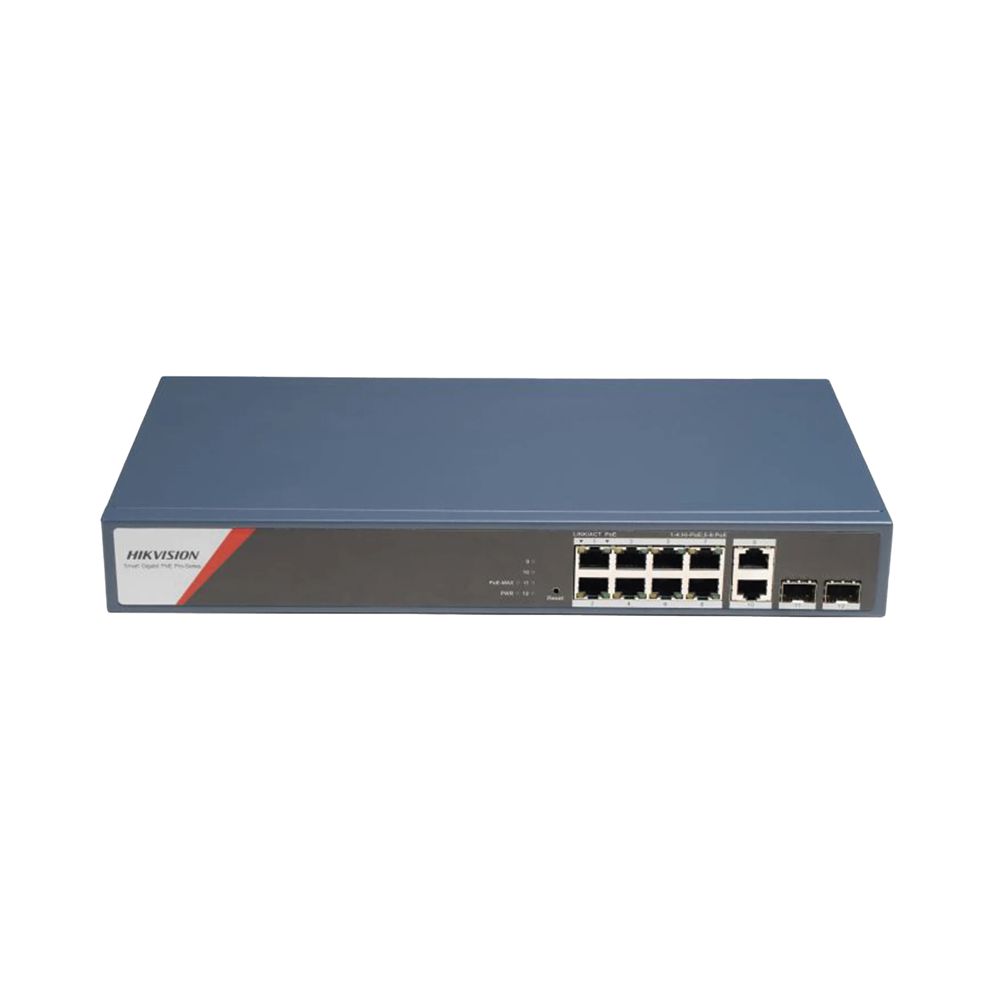 SWITCH GIGABIT POE+ / ADMINISTRABLE / 8 PUERTOS 1000 MBPS POE+(4 PUERTOS POE++ 90 W) / 2 PUERTOS 1000 MBPS DE UPLINK / 2 PUERTOS SFP / CONFIGURACIÓN NUBE HIK-PARTNERPRO / MODO EXTENDIDO HASTA 300 METROS / 130 W-Networking-HIKVISION-Bsai Seguridad & Controles
