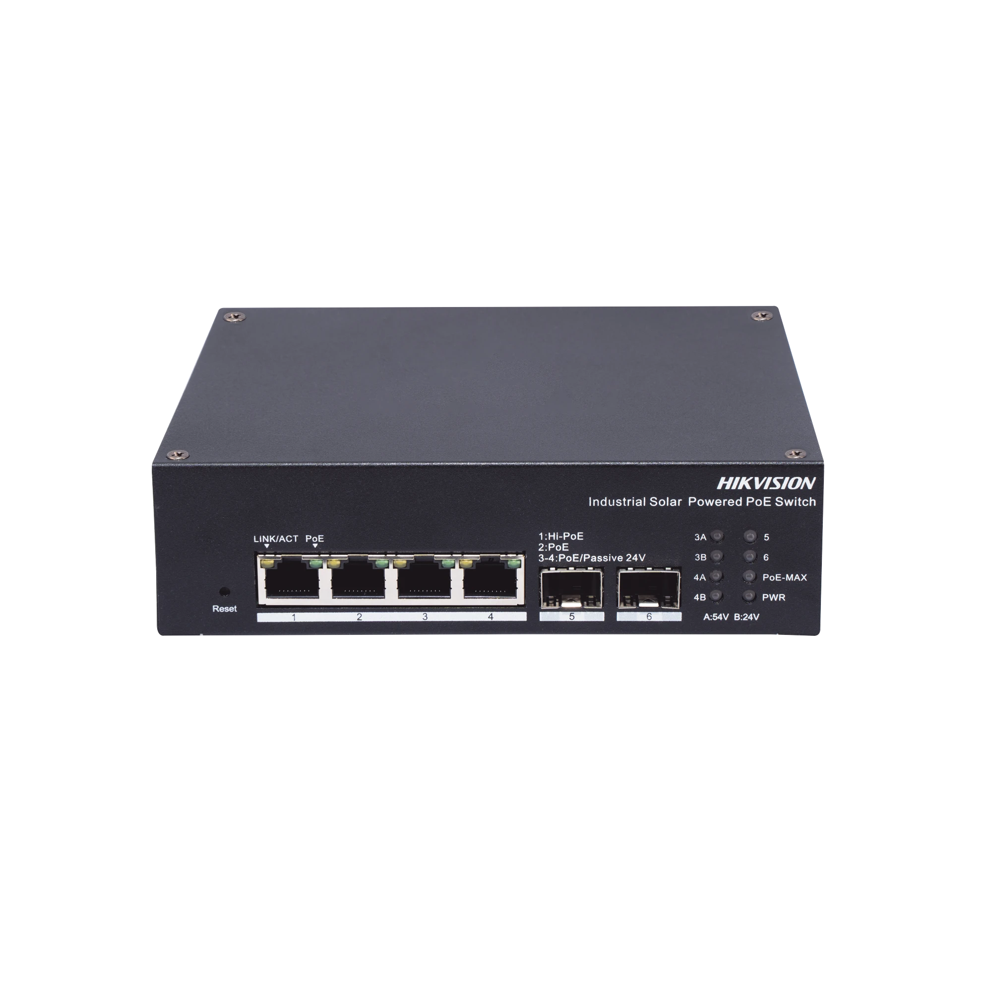 SWITCH INDUSTRIAL ADMINISTRABLE GIGABIT / 3 PUERTOS GIGABIT POE+ (30 W) + 1 PUERTOS GIGABIT POE++ (60 W) / 2 PUERTOS SFP / 120 W TOTAL / 48 A 57 VCD / IDEAL PARA PROYECTOS / 300 METROS DE DISTANCIA-Networking-HIKVISION-Bsai Seguridad & Controles