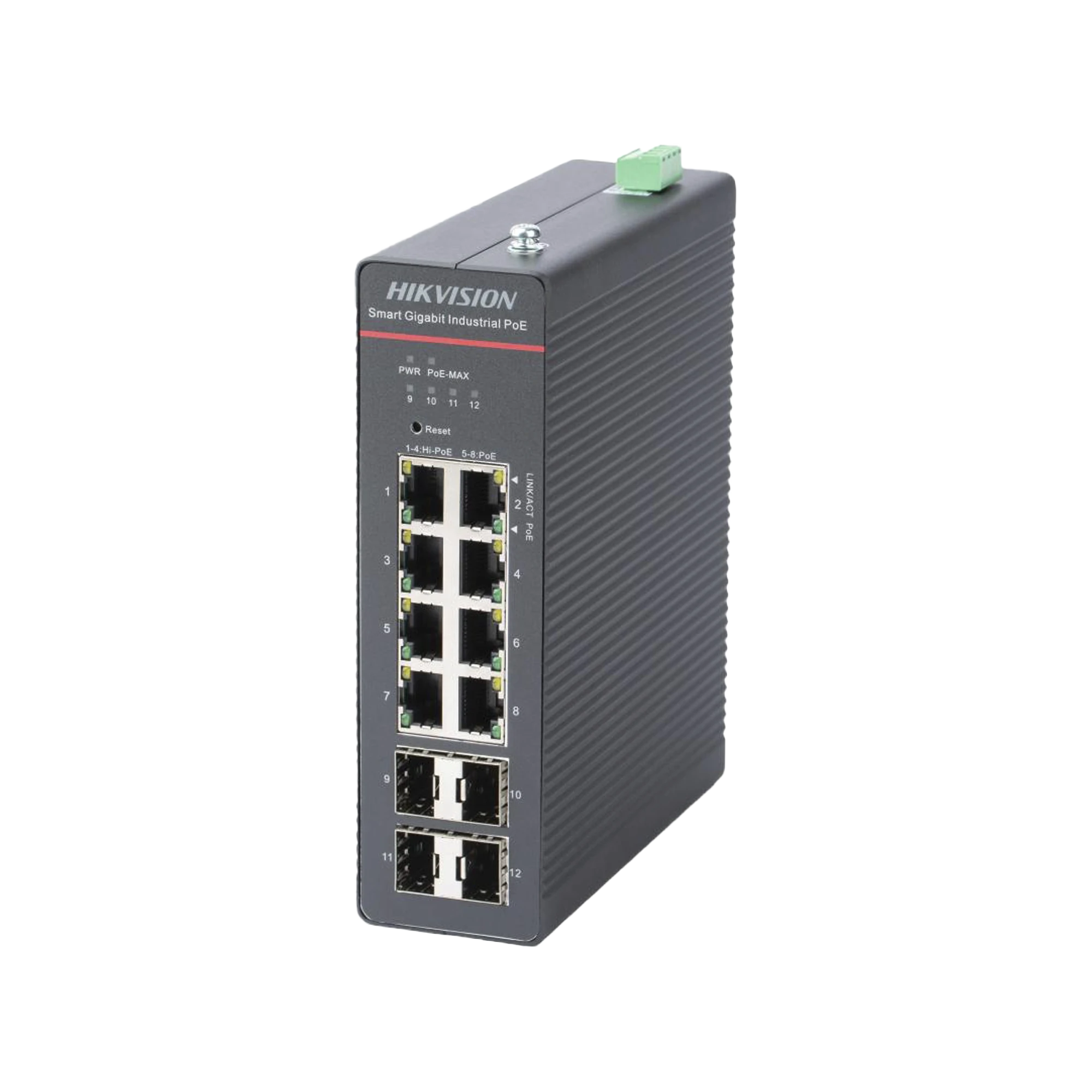 SWITCH INDUSTRIAL ADMINISTRABLE GIGABIT / 4 PUERTOS GIGABIT POE+ (90 W) + 4 PUERTOS GIGABIT POE+(30 W) / 4 PUERTOS GIGABIT SFP / 300 W TOTAL / 48 A 57 VCD / IDEAL PARA PROYECTOS / 300 METROS DE DISTANCIA-Networking-HIKVISION-Bsai Seguridad & Controles