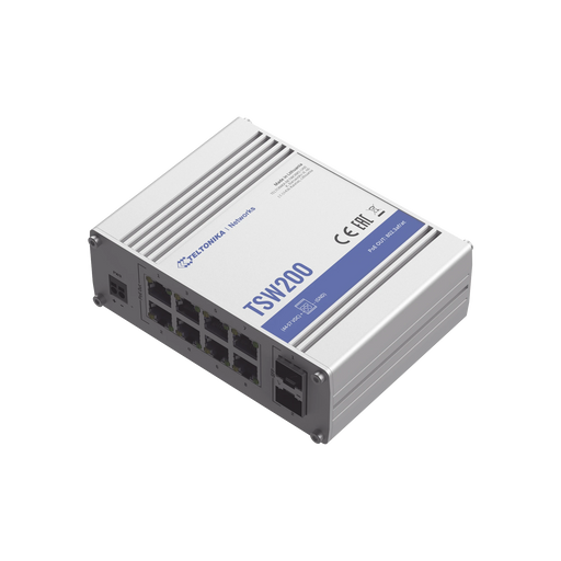 SWITCH INDUSTRIAL NO-ADMINISTRABLE 8 PUERTOS GIGABIT POE, 2 PUERTOS SFP-Switches-Teltonika-Bsai Seguridad & Controles