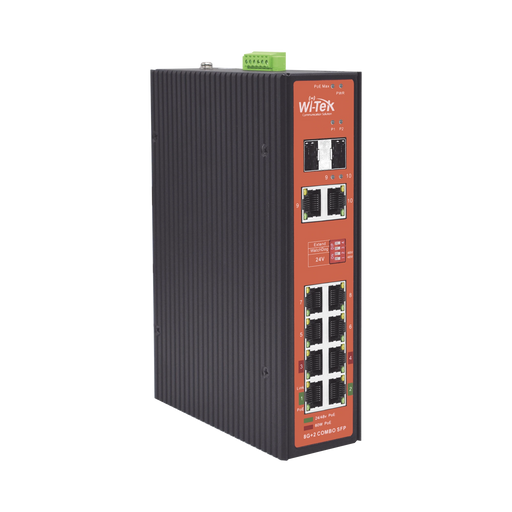 SWITCH INDUSTRIAL POE++ Y PASIVO DE 24V, NO ADMINISTRABLE CON 8 PUERTOS GIGABIT + 2 SFP COMBO-Inyectores PoE-WI-TEK-WI-PS310GF-I-V2-Bsai Seguridad & Controles